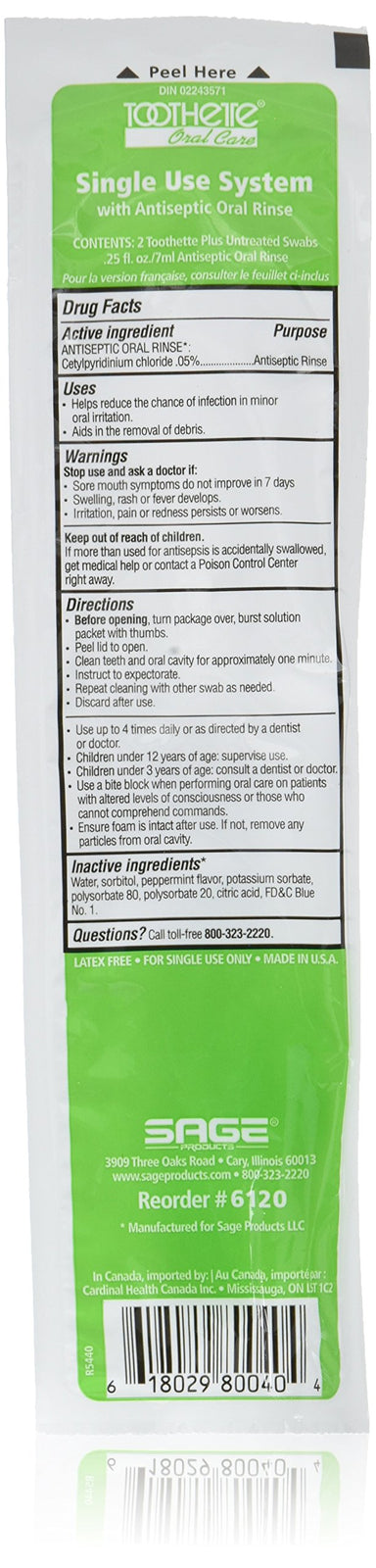 Stryker Toothette Plus Swab with Alcohol-free Mouthwash - Pack of 2