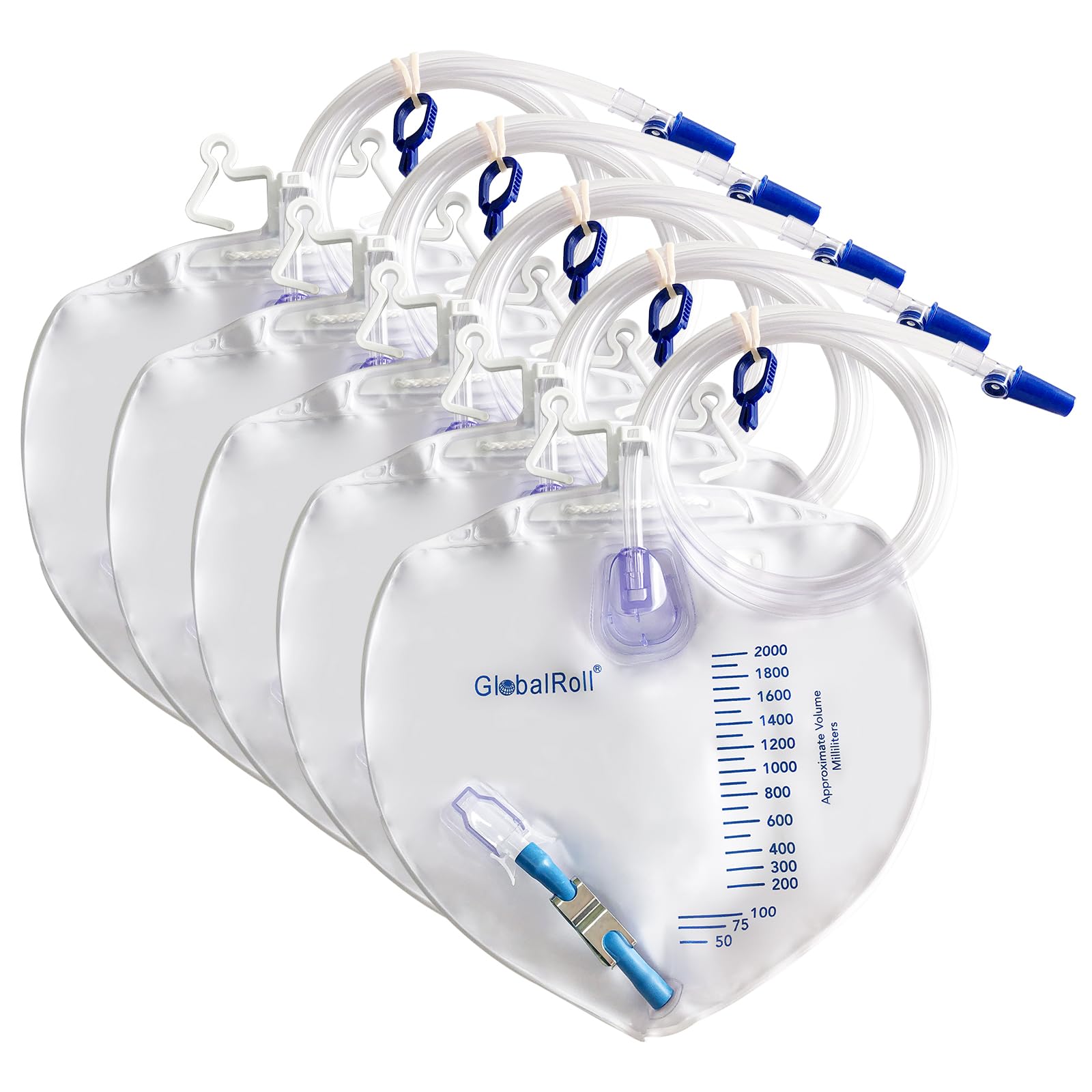 GlobalRoll Urinary Drainage Bag with Anti-Reflux Chamber, 2000 mL Capacity