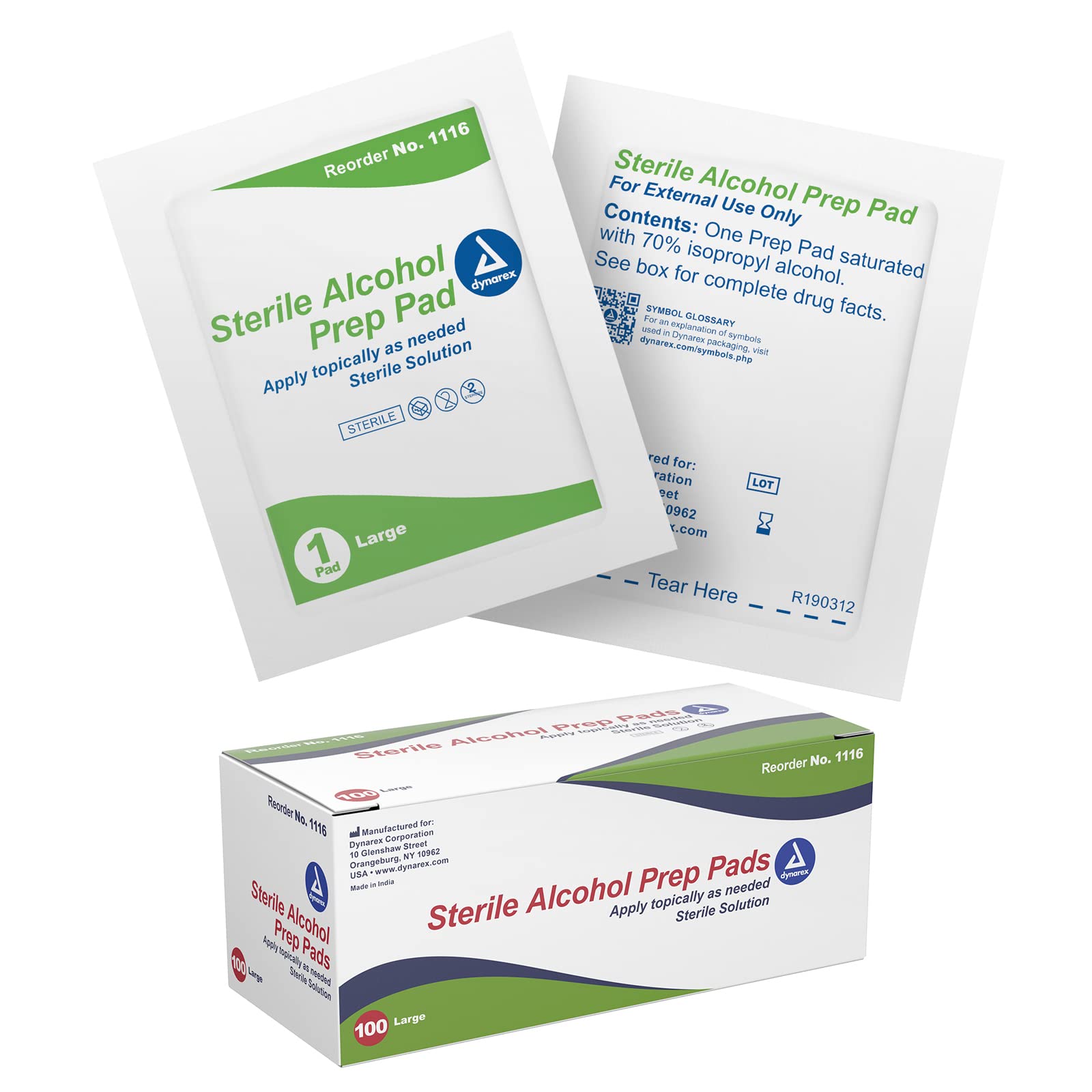 Dynarex Sterile Alcohol Prep Pads Medium - 70% Isopropyl Alcohol