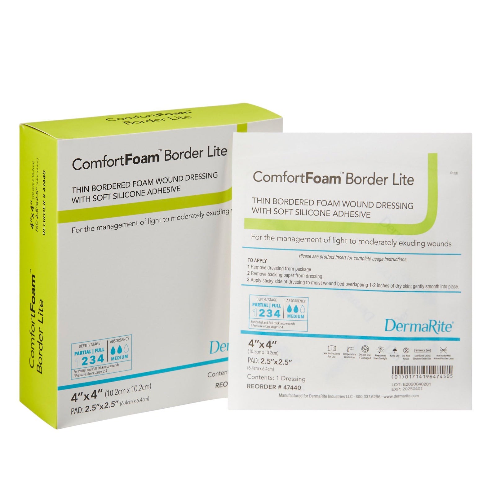 DermaRite Wound Dressing with Soft Silicone Adhesive, 4" x 5"