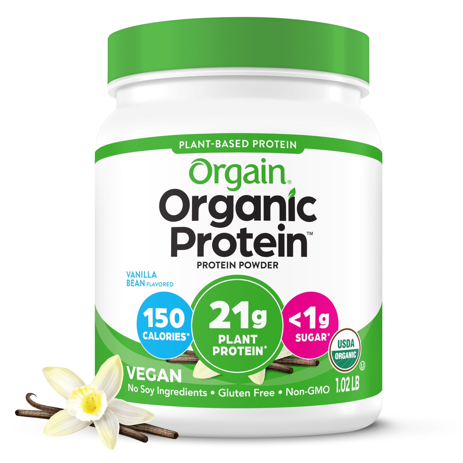 Orgain Organic Plant-Based Protein Powder, Sweet Vanilla Bean, 16.3 oz