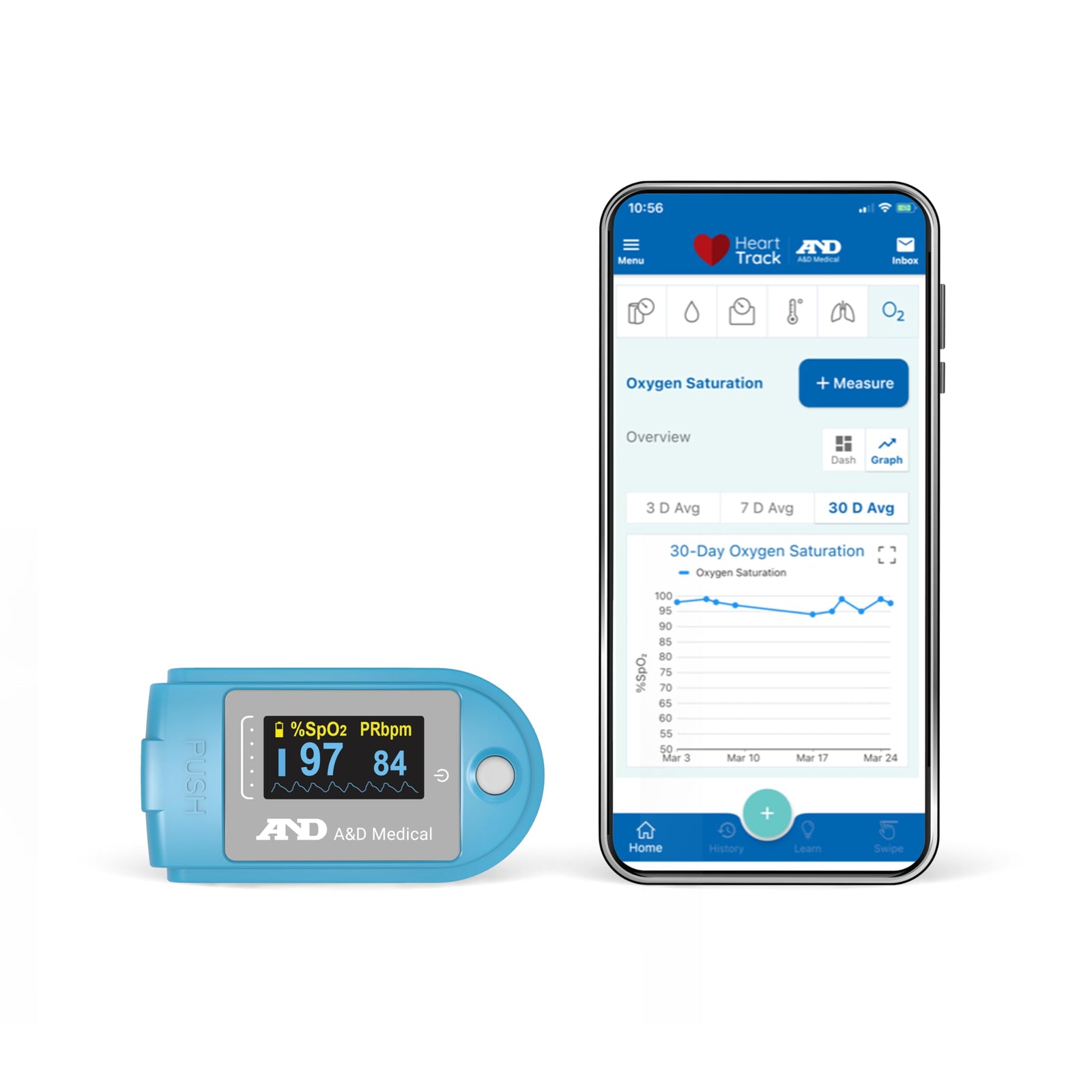 A&D Medical Bluetooth Fingertip Pulse Oximeter