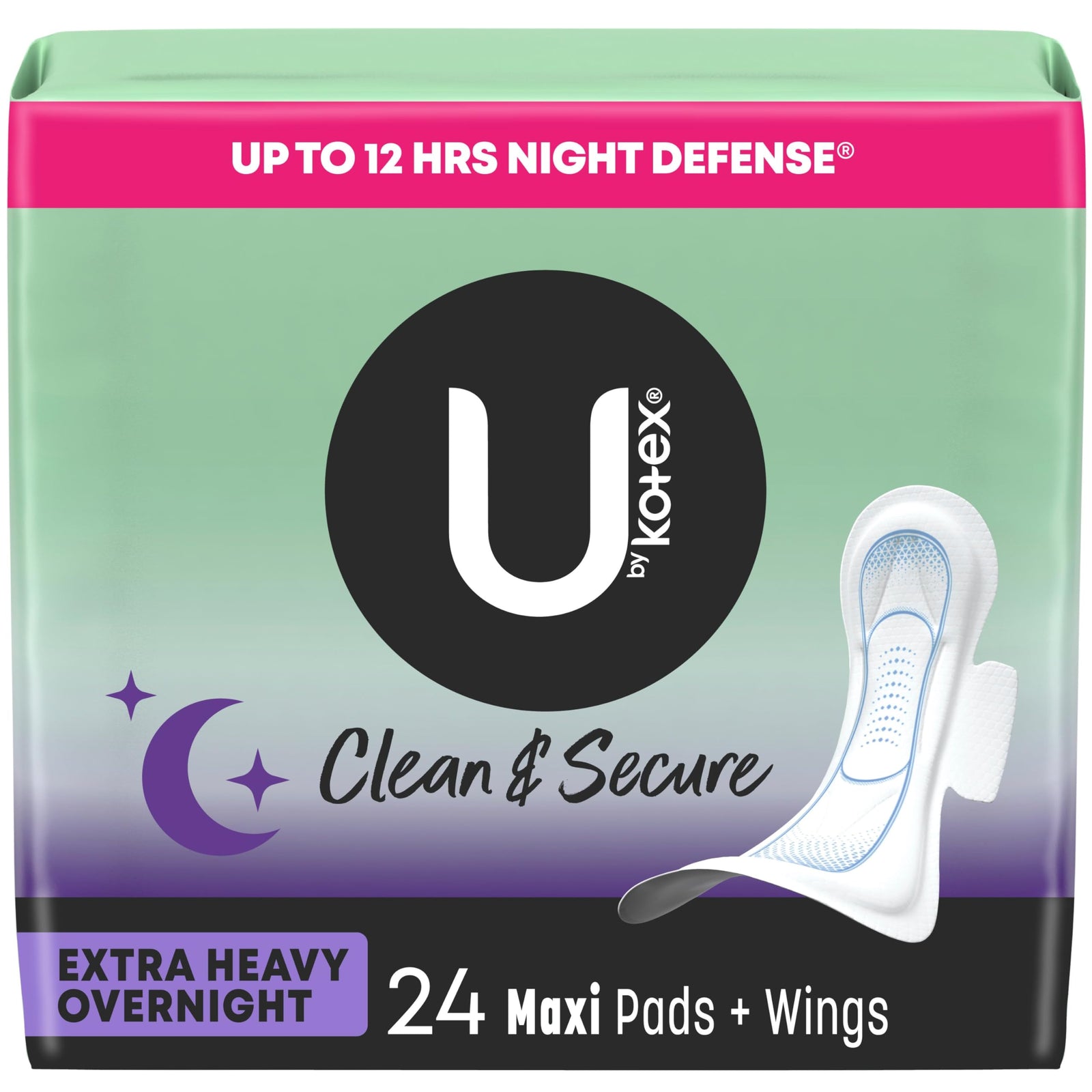 U by Kotex Premium Maxi Extra Heavy Overnight Pads with Wings