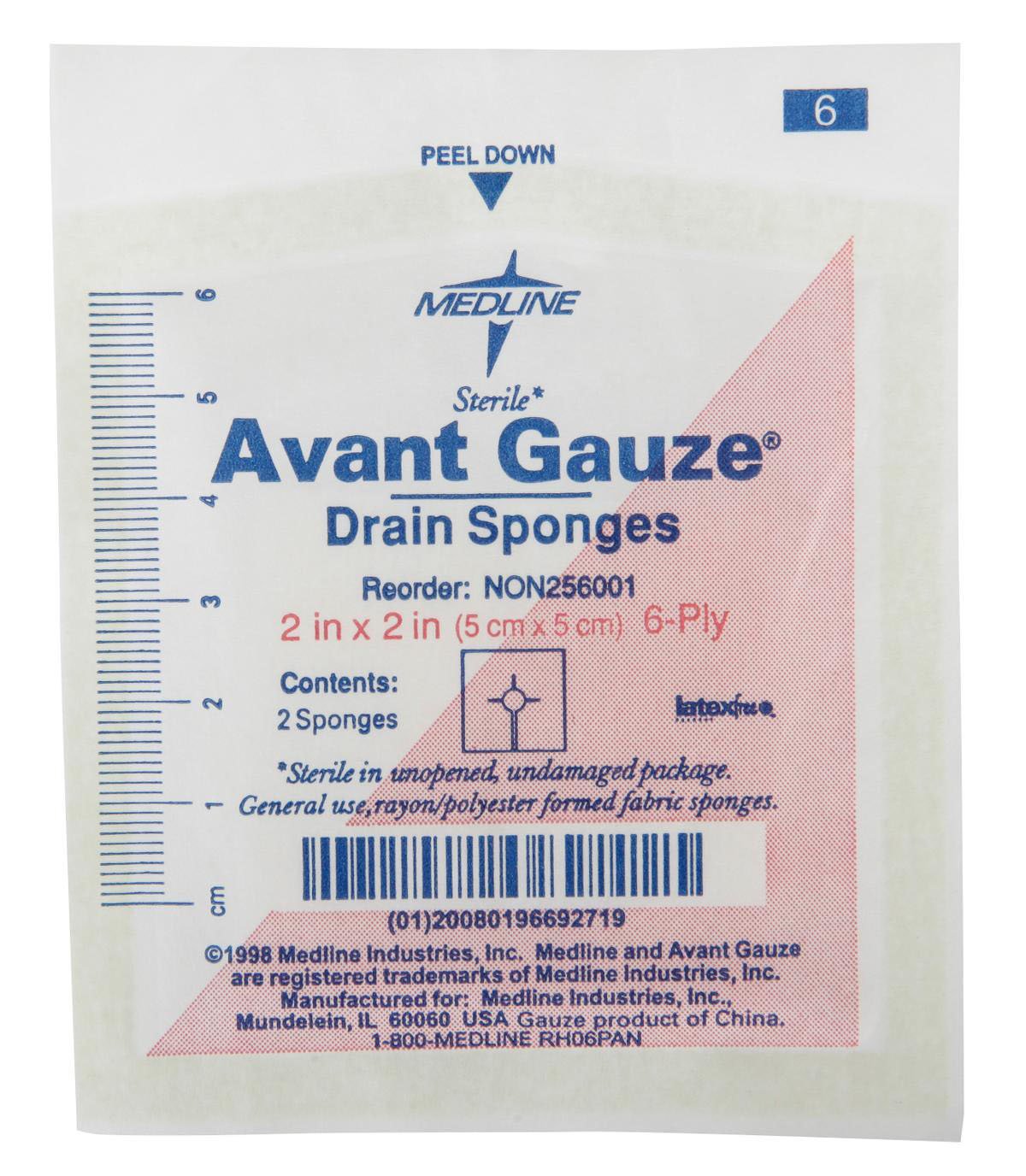 Medline Avant Gauze Drain Sponge Sterile 2" x 2" 6-Ply