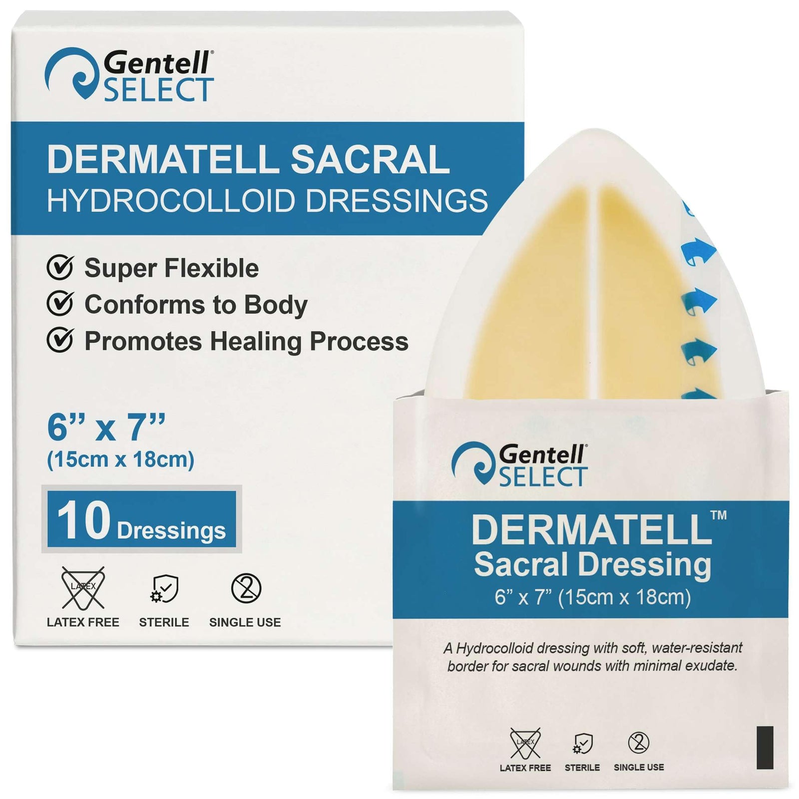 Gentell Dermatell Hydrocolloid Sacral Dressing, 6" x 7"