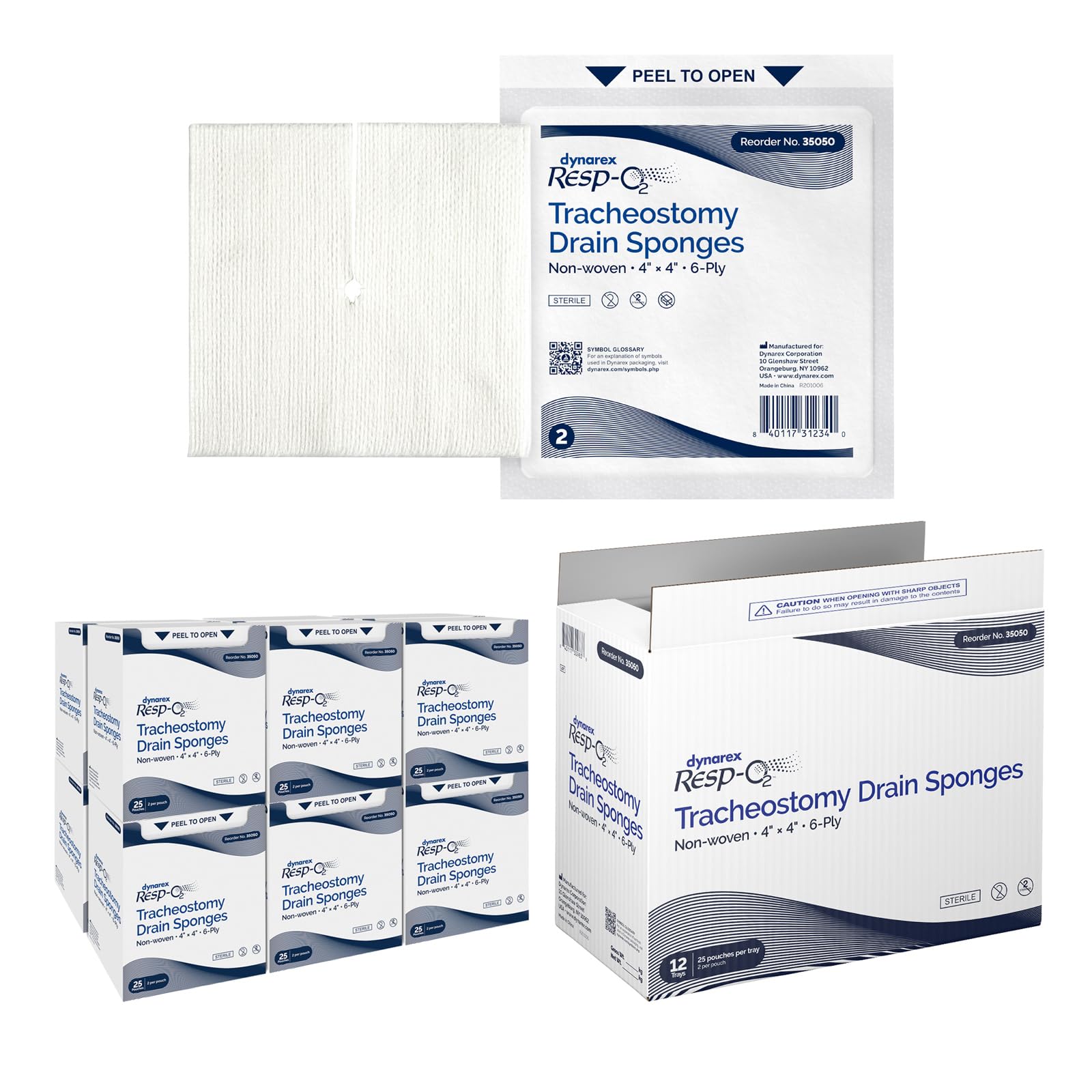 Dynarex Resp-O2 Tracheostomy Drain Sponges, Sterile 4" x 4"