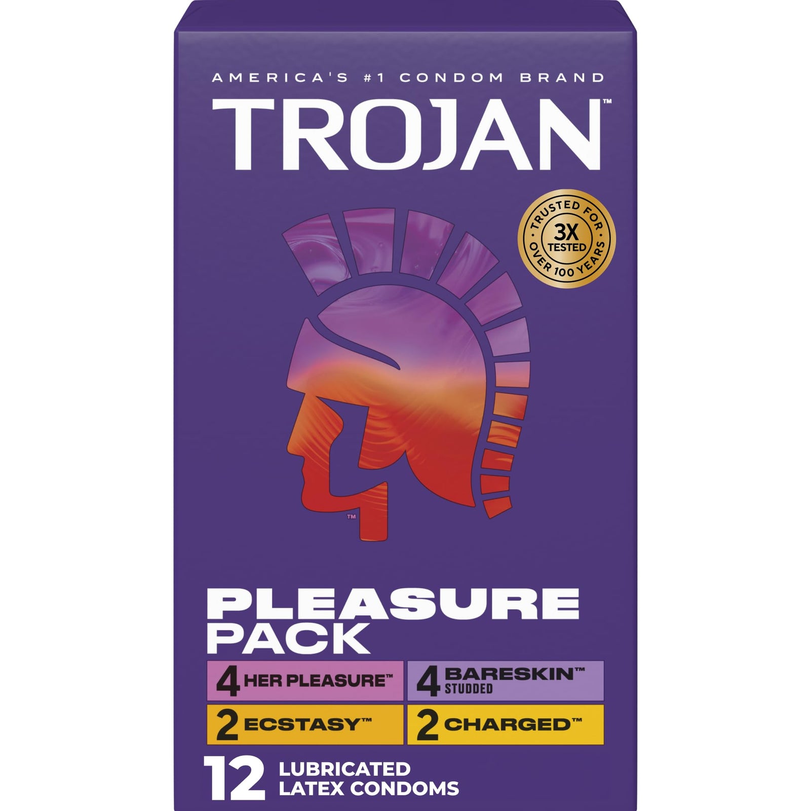 Trojan Pleasure Pack Lubricated Condom, 12 Count