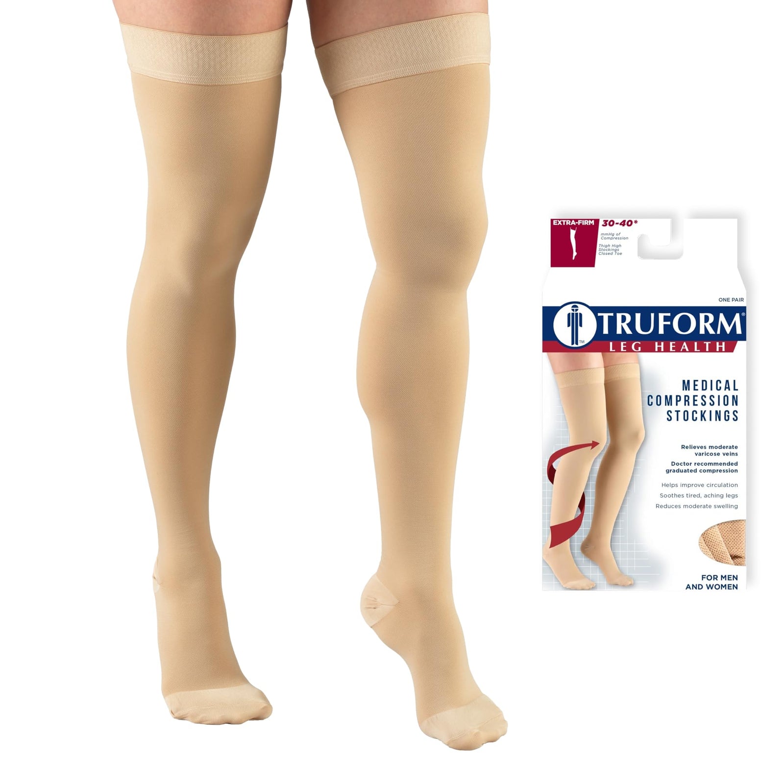 Truform Men's Dress Latex-Free Knee High Support Socks - 30-40 mmHg Compression