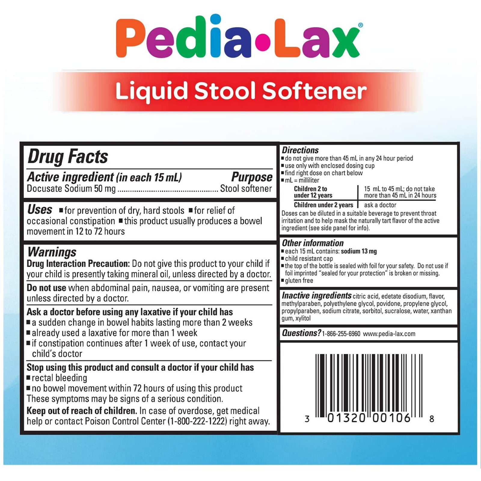 Pedia-Lax Fruit Punch Flavor Stool Softener Liquid 4 oz