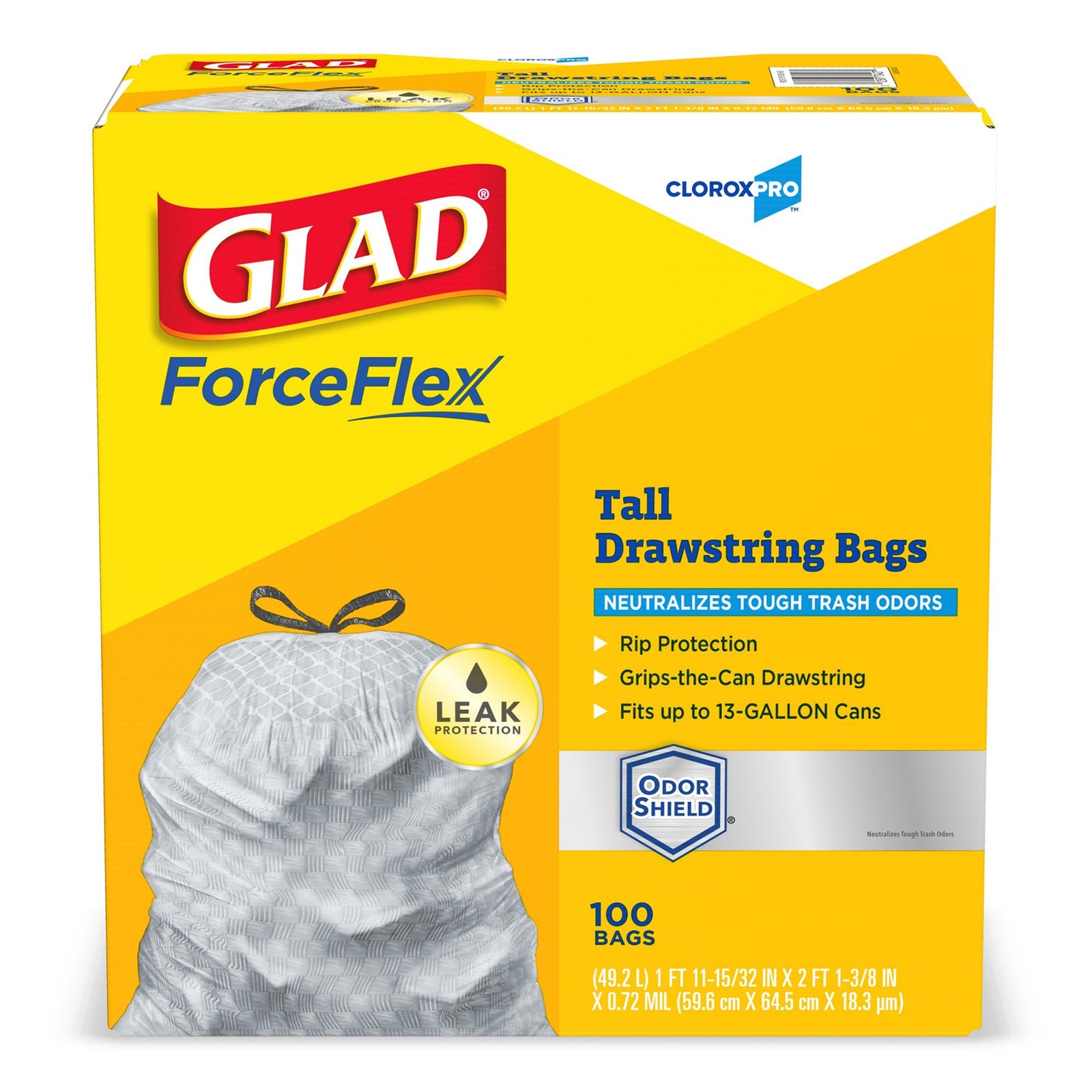 CloroxPro Glad ForceFlex Tall Kitchen Trash Bags 13 Gallon - Case of 100