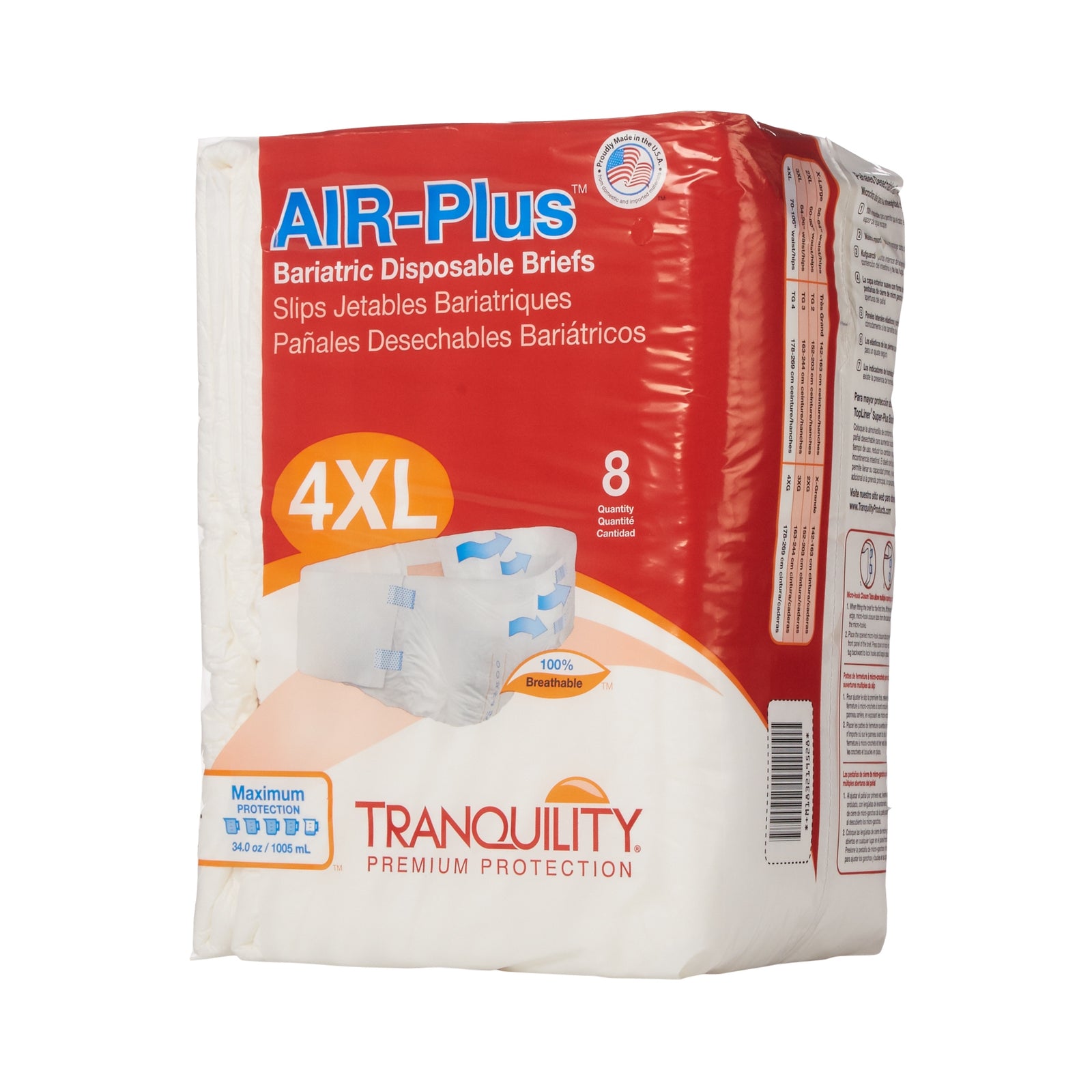 Tranquility AIR-Plus Bariatric Adult Incontinence Briefs 4 to 5X-Large Heavy Absorbency