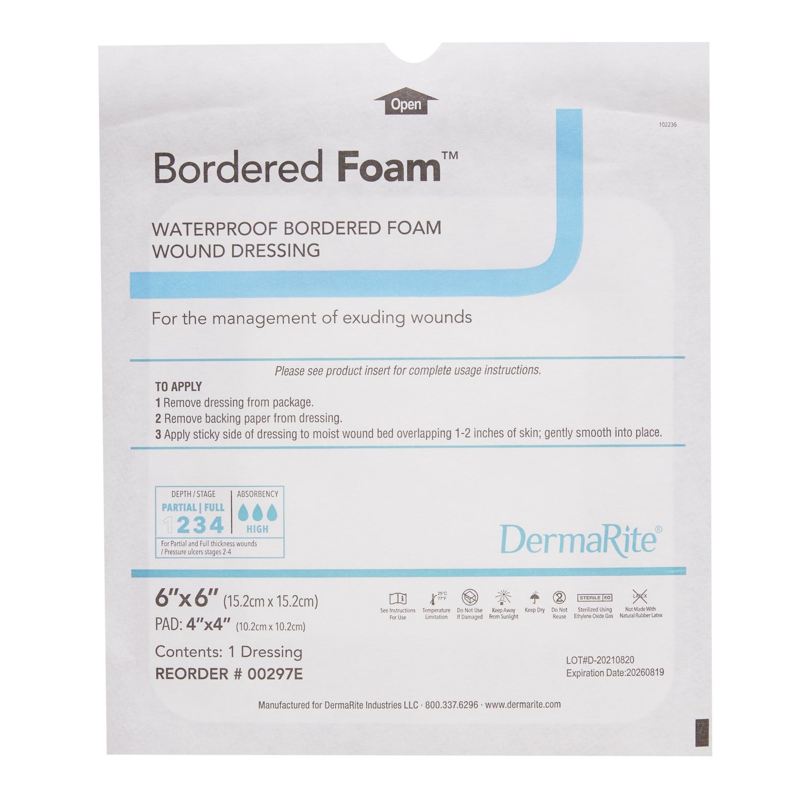 BorderedFoam® 6 x 6 Inch Sterile Foam Dressing with Waterproof Backing