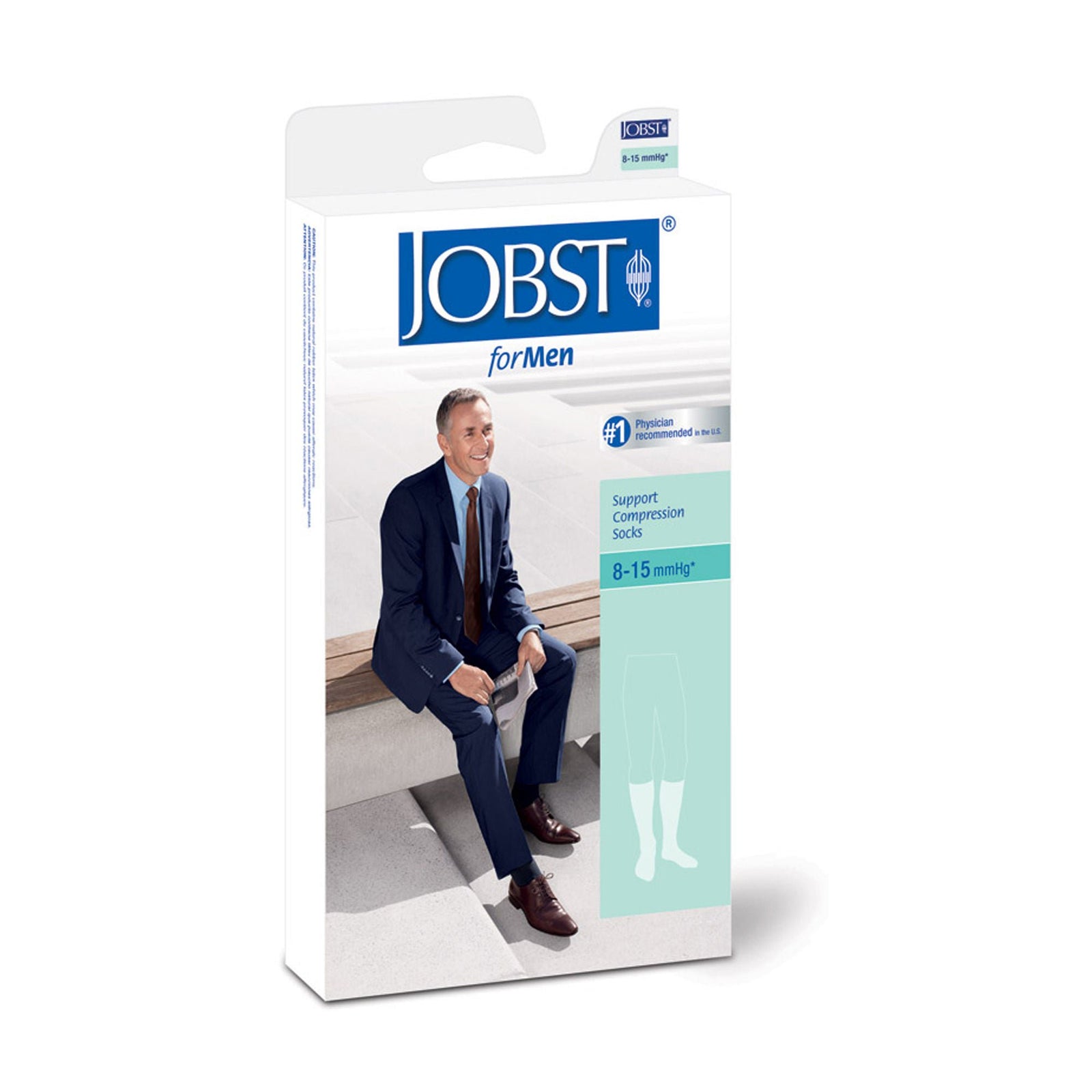 JOBST forMen Support Compression Socks, Over-the-Calf, White, X-Large, 8-15 mmHg