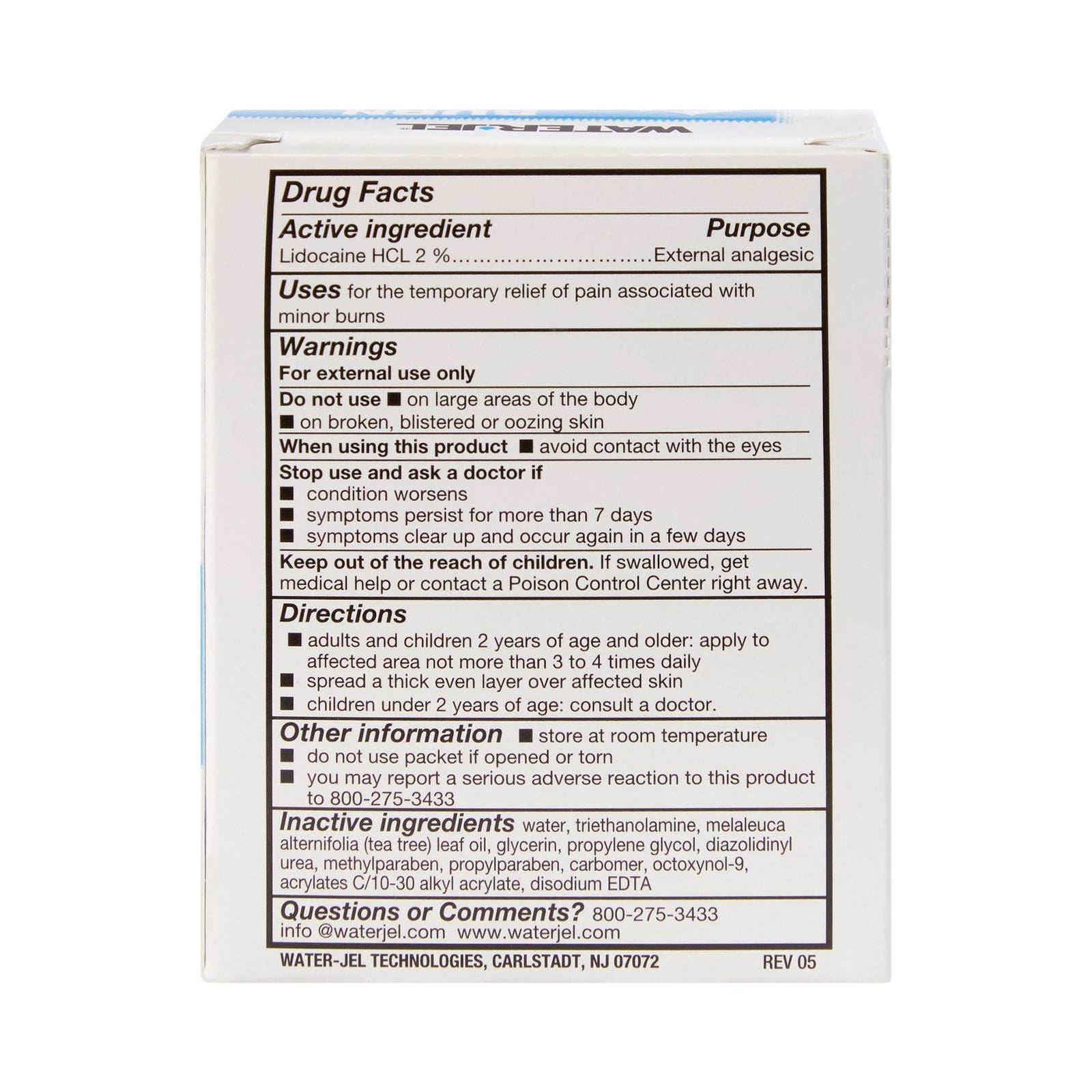 Burn Relief Lidocaine Water Jel Topical Gel 3.5 Gram Packet
