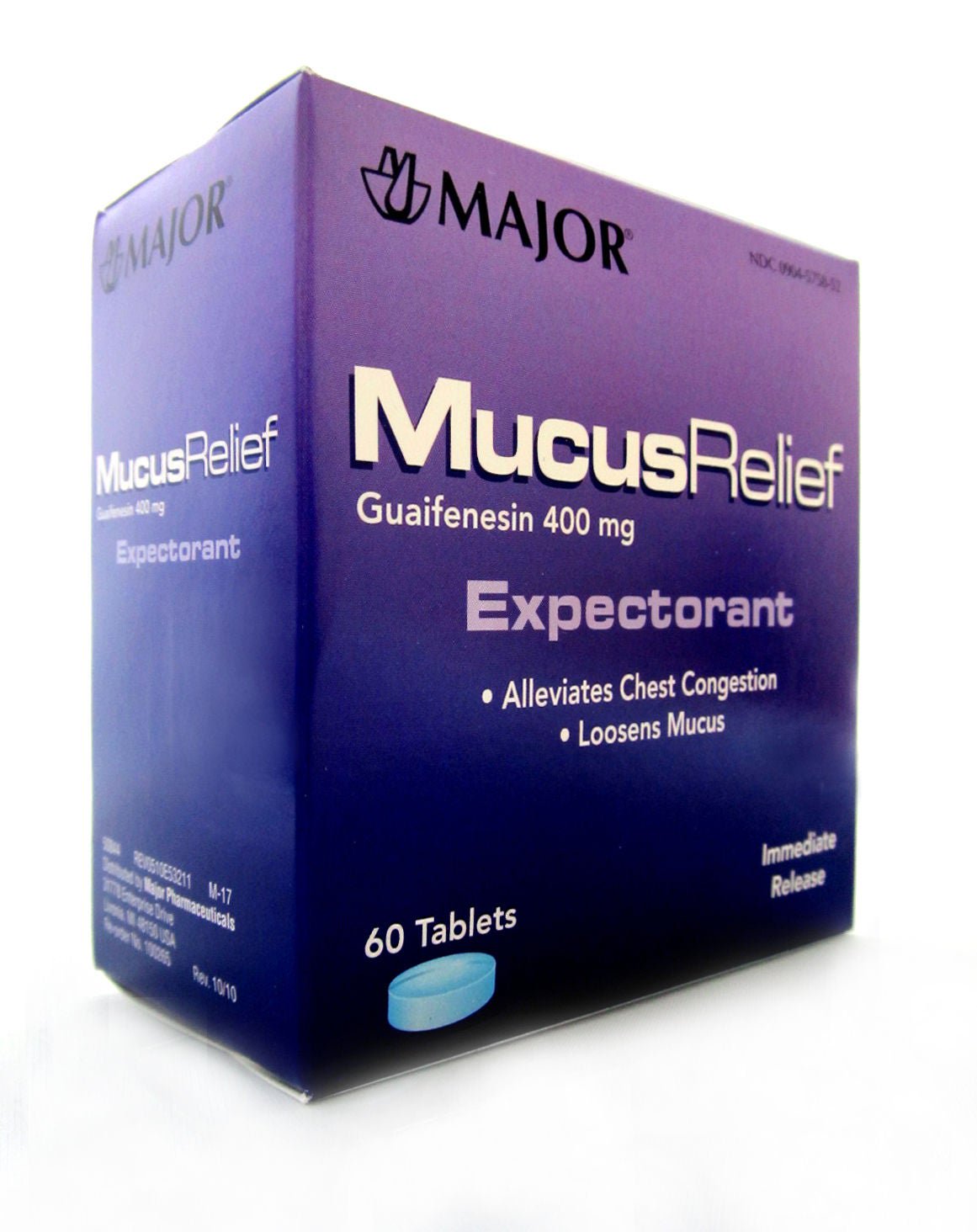 Major Mucus Relief Expectorant Tablets, Guaifenesin 400 mg, 60 Count