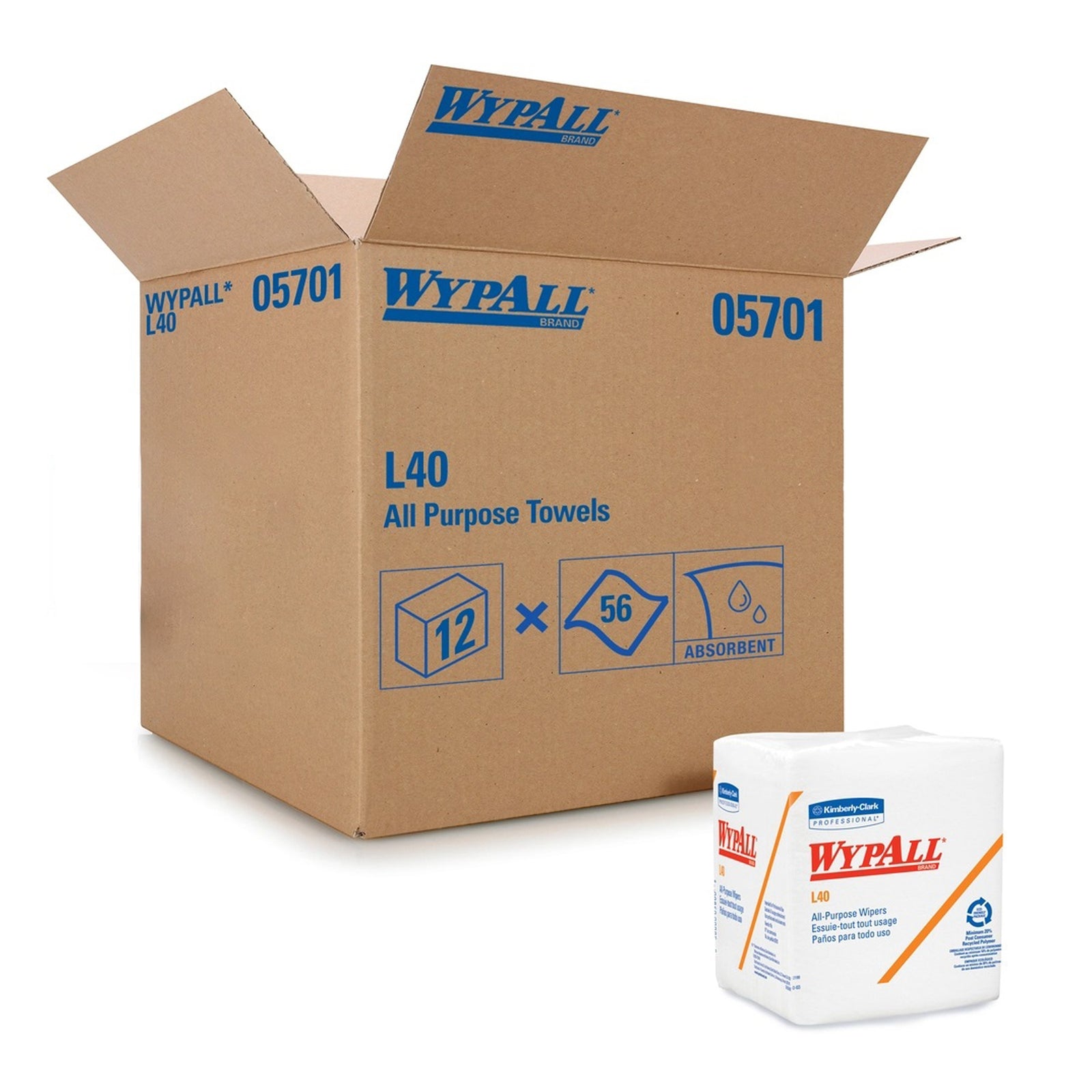 WypAll PowerClean L40 Light Duty Task Wipe Roll 12-1/5 x 12-2/5 Inch