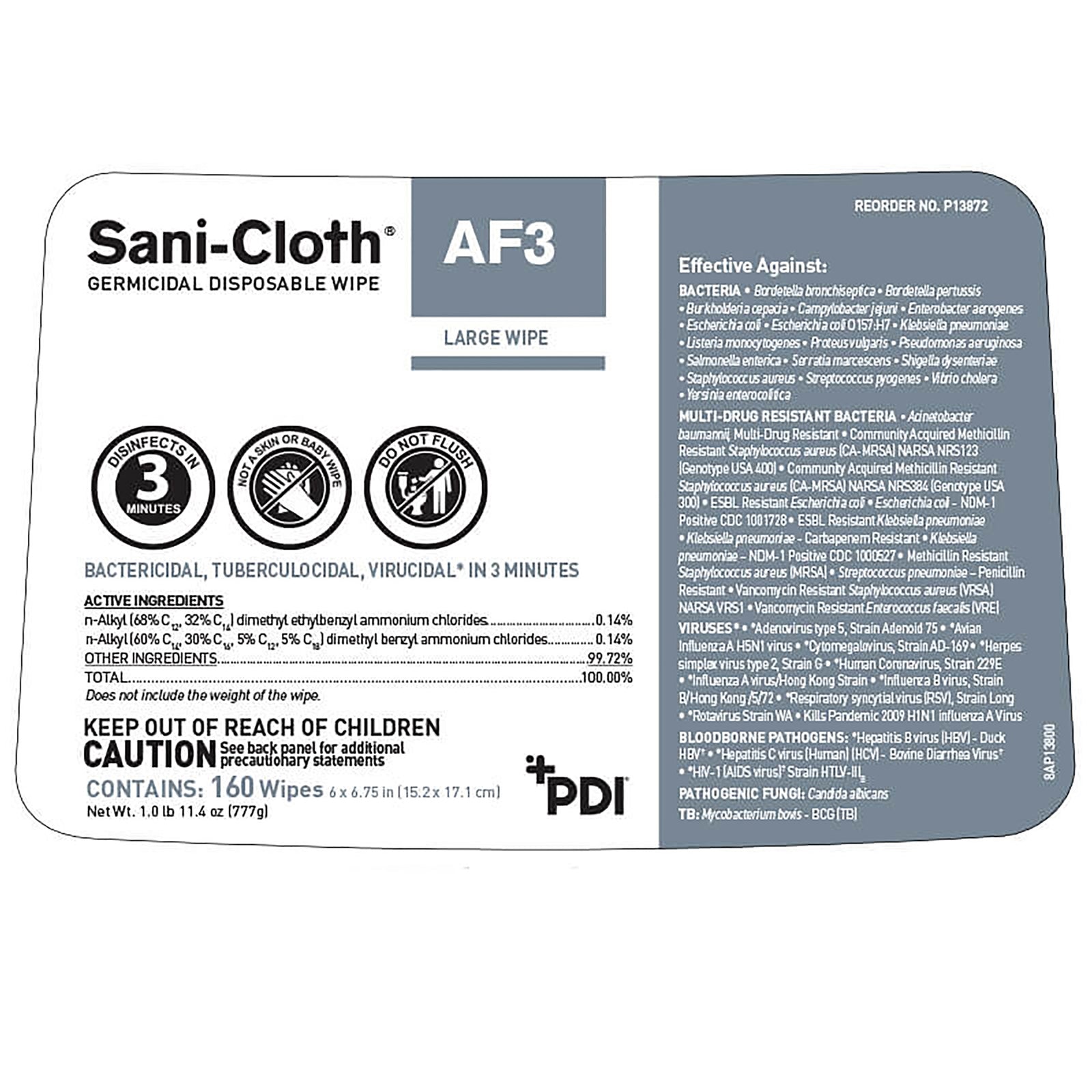 Sani-Cloth® AF3 Premoistened Germicidal Wipes