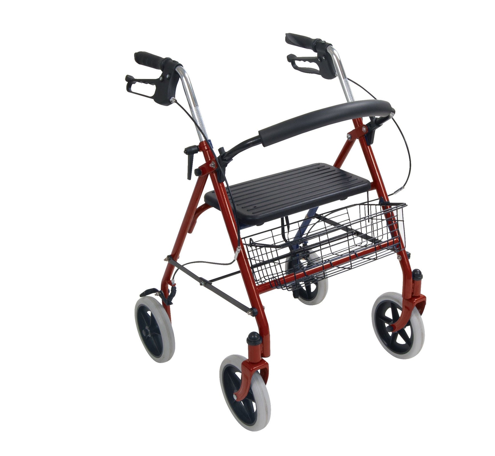 Drive DeVilbiss Steel 4-Wheel Rollator with Back Support, Red