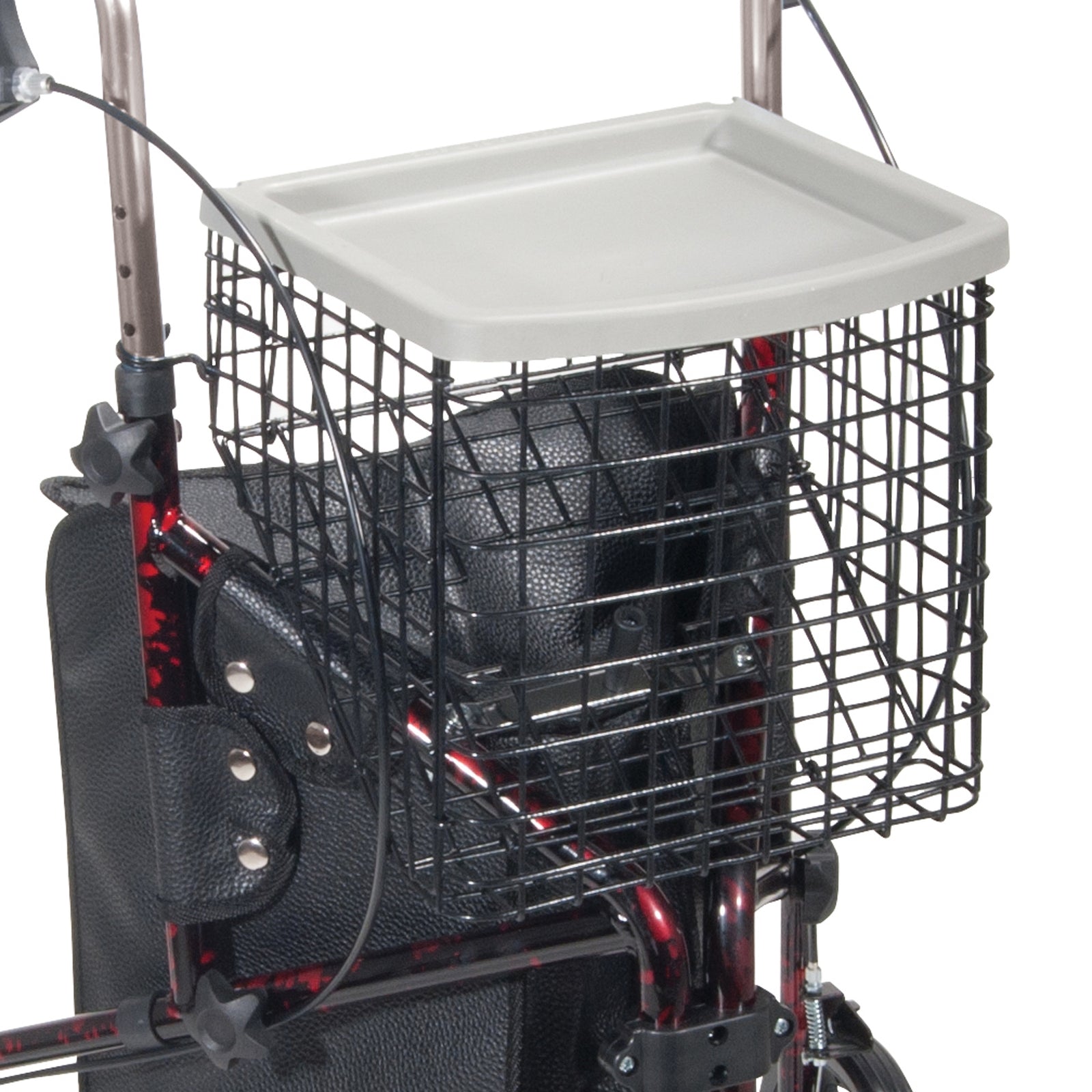Drive DeVilbiss Deluxe 3-Wheel Rollator with Basket Tray and Pouch - Flame Red