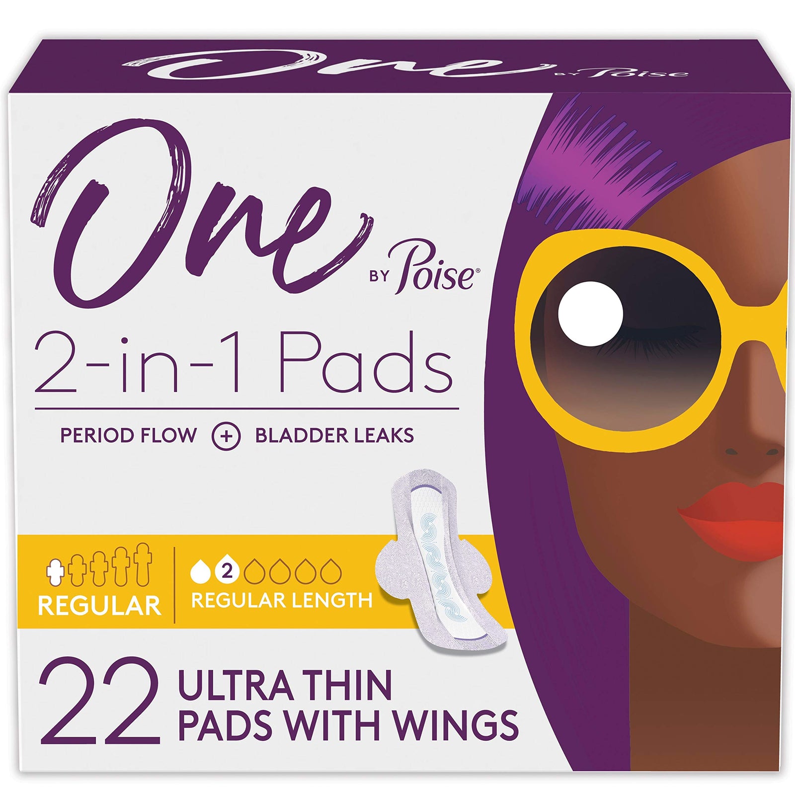 One by Poise Supreme Ultrathin Regular Wing Pads - 22 Count