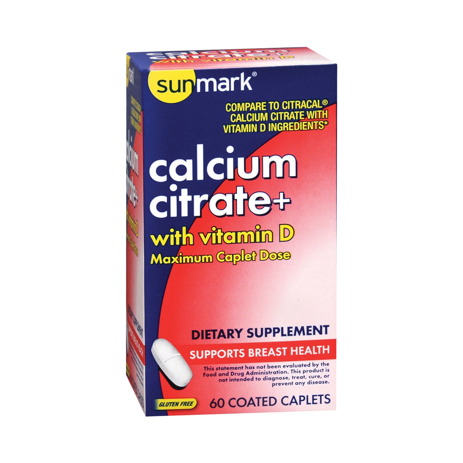 sunmark Calcium Citrate + Vitamin D Caplets, 500 mg, 60 Count