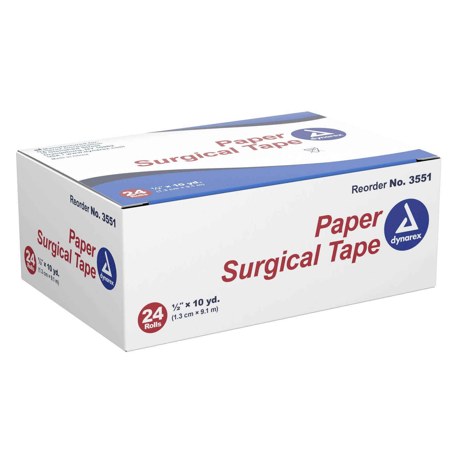 Dynarex White Paper Medical Tape 1/2 Inch x 10 Yards