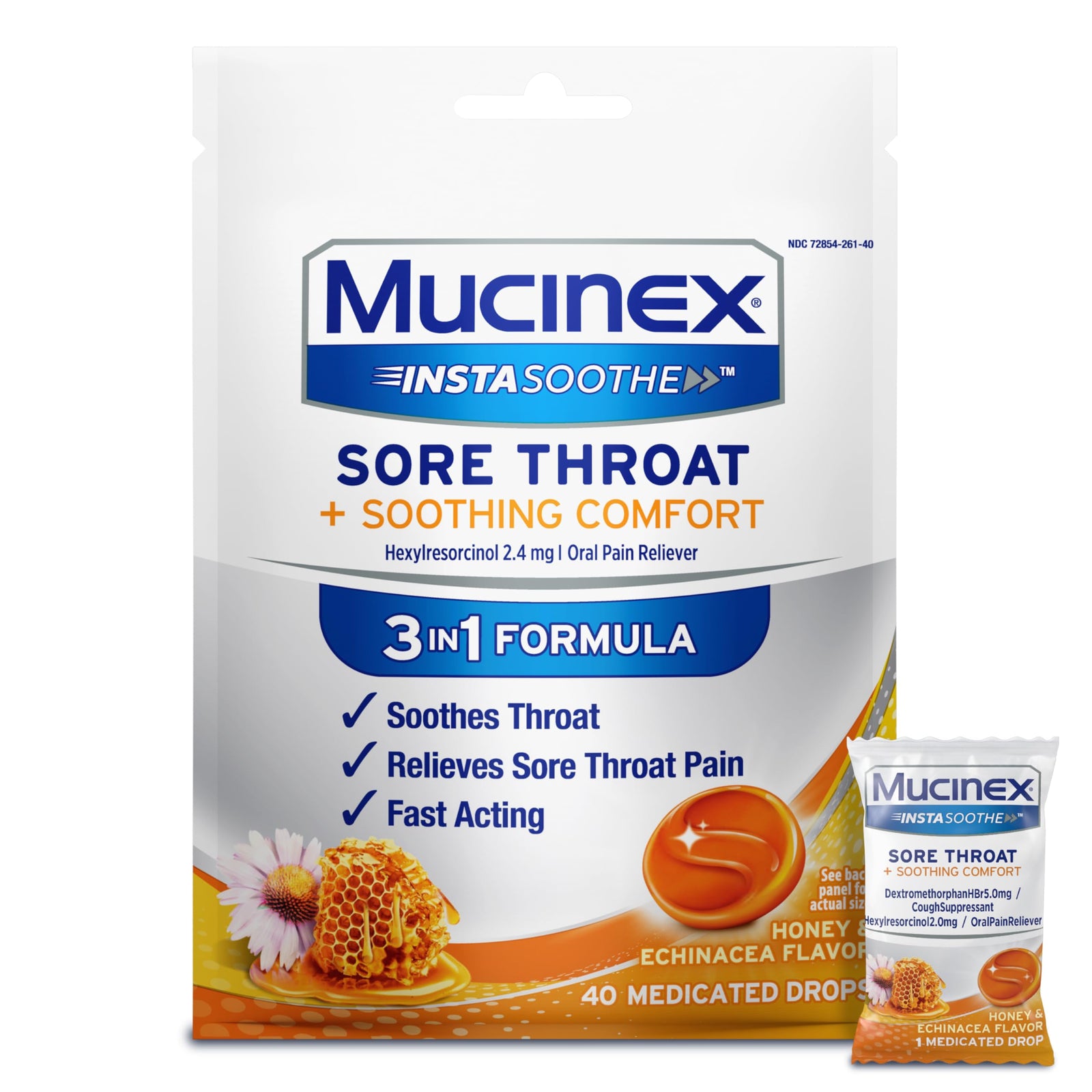 Mucinex InstaSoothe Sore Throat + Pain Relief, Honey & Echinacea, 40 ct