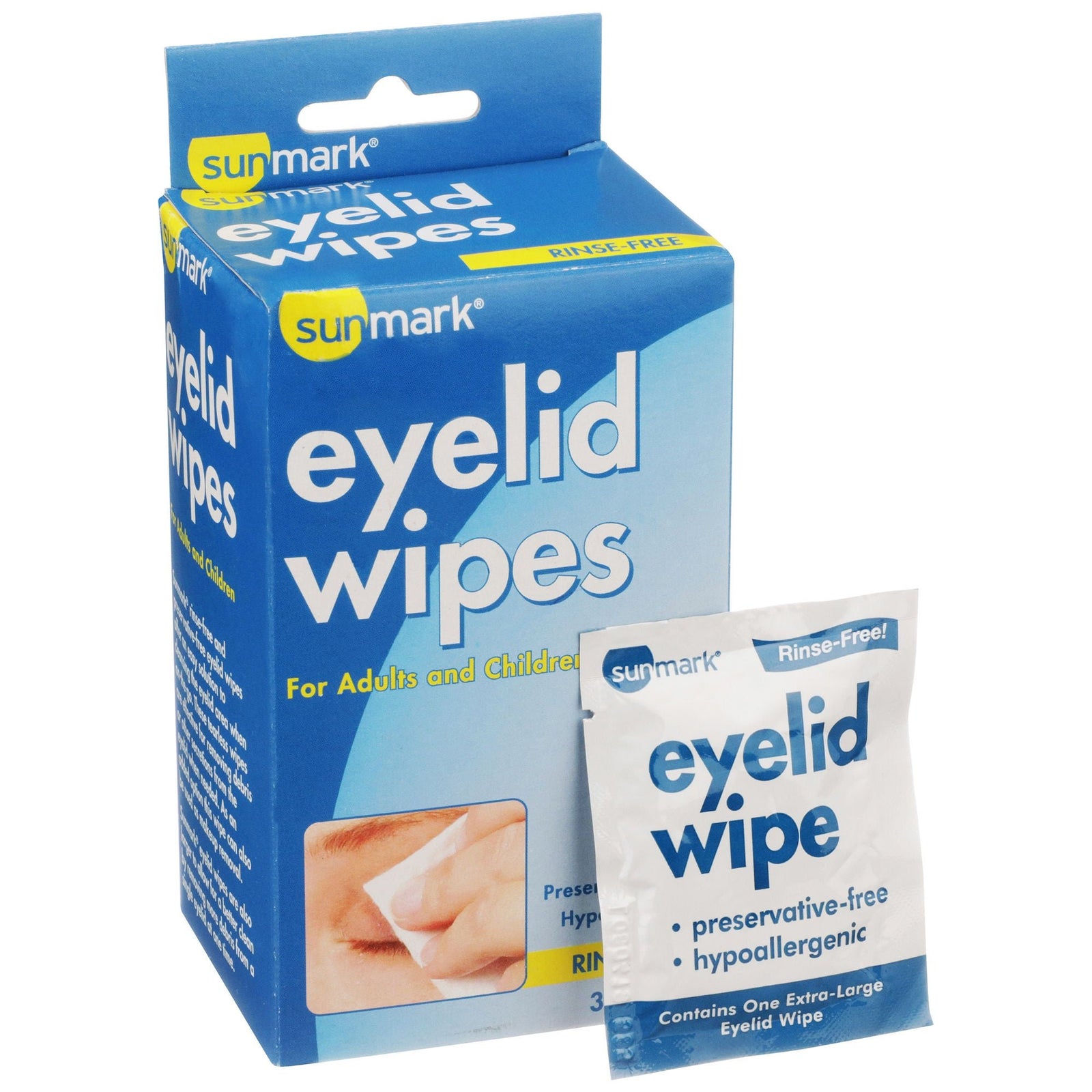 sunmark Rinse-Free Eyelid Wipes, 30 Count