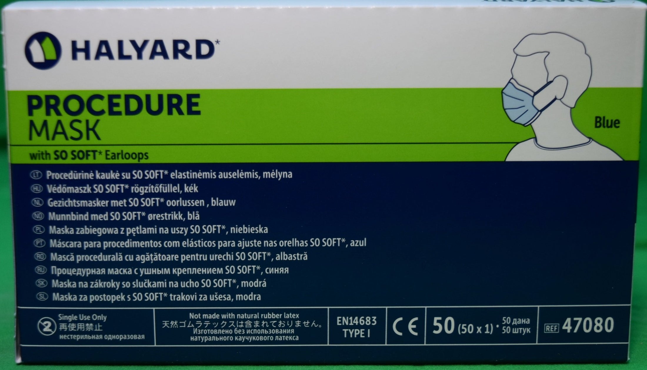 Halyard Procedure Mask — Non-Sterile Pleat-Style with Earloops, Blue