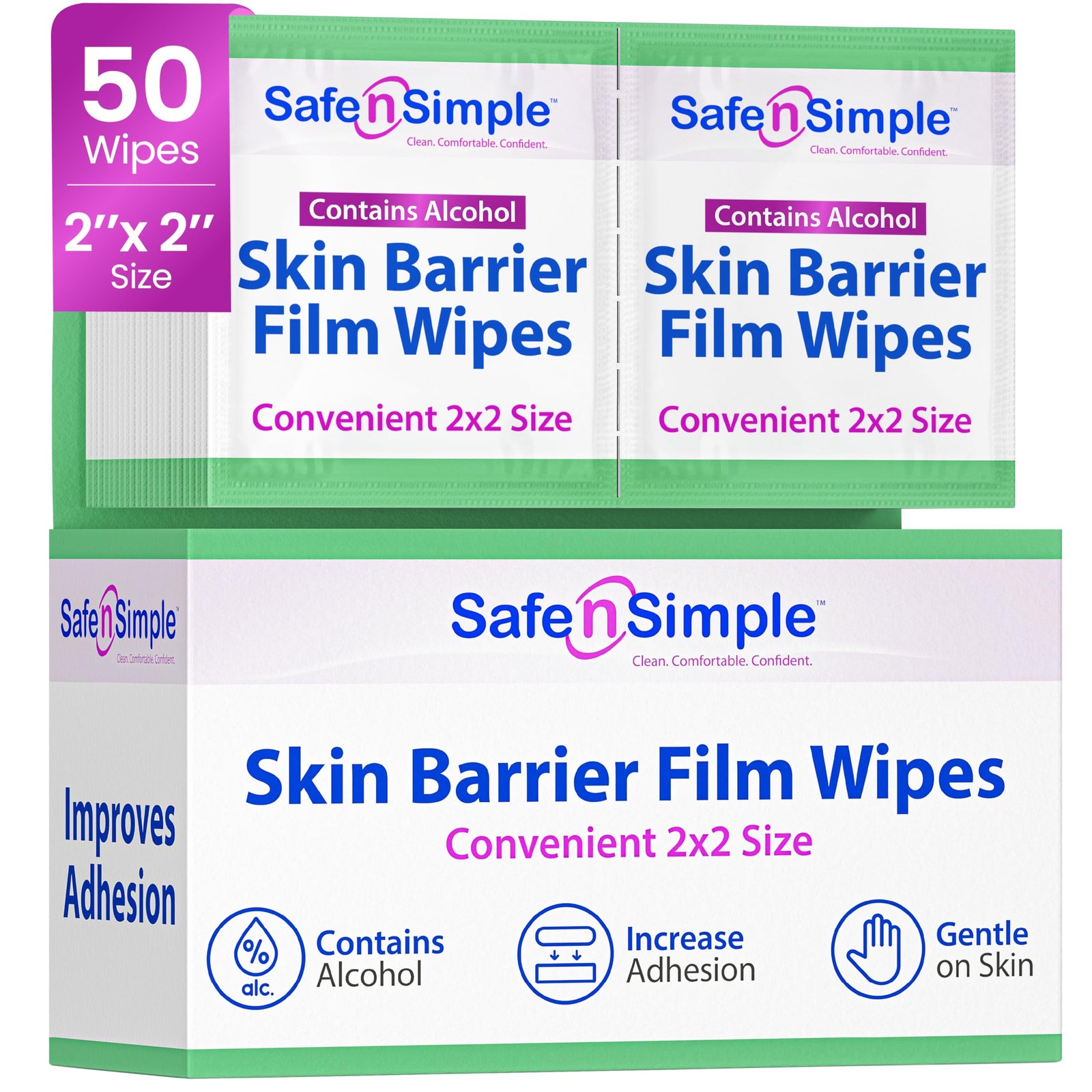 Safe N Simple Skin Barrier Film Wipes, 2" x 2"