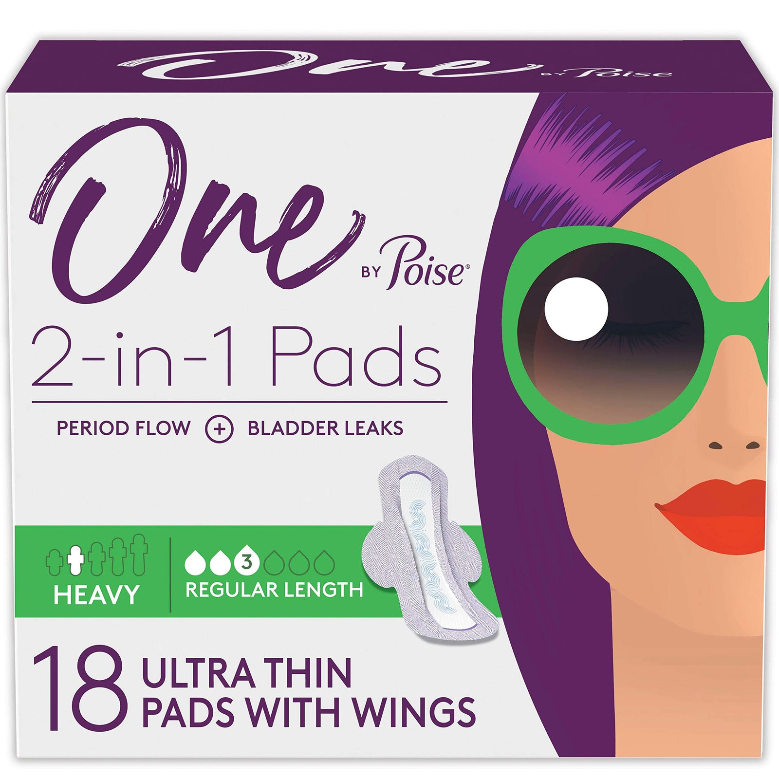 One by Poise Supreme Ultrathin Heavy Wing Pads, 18 Count