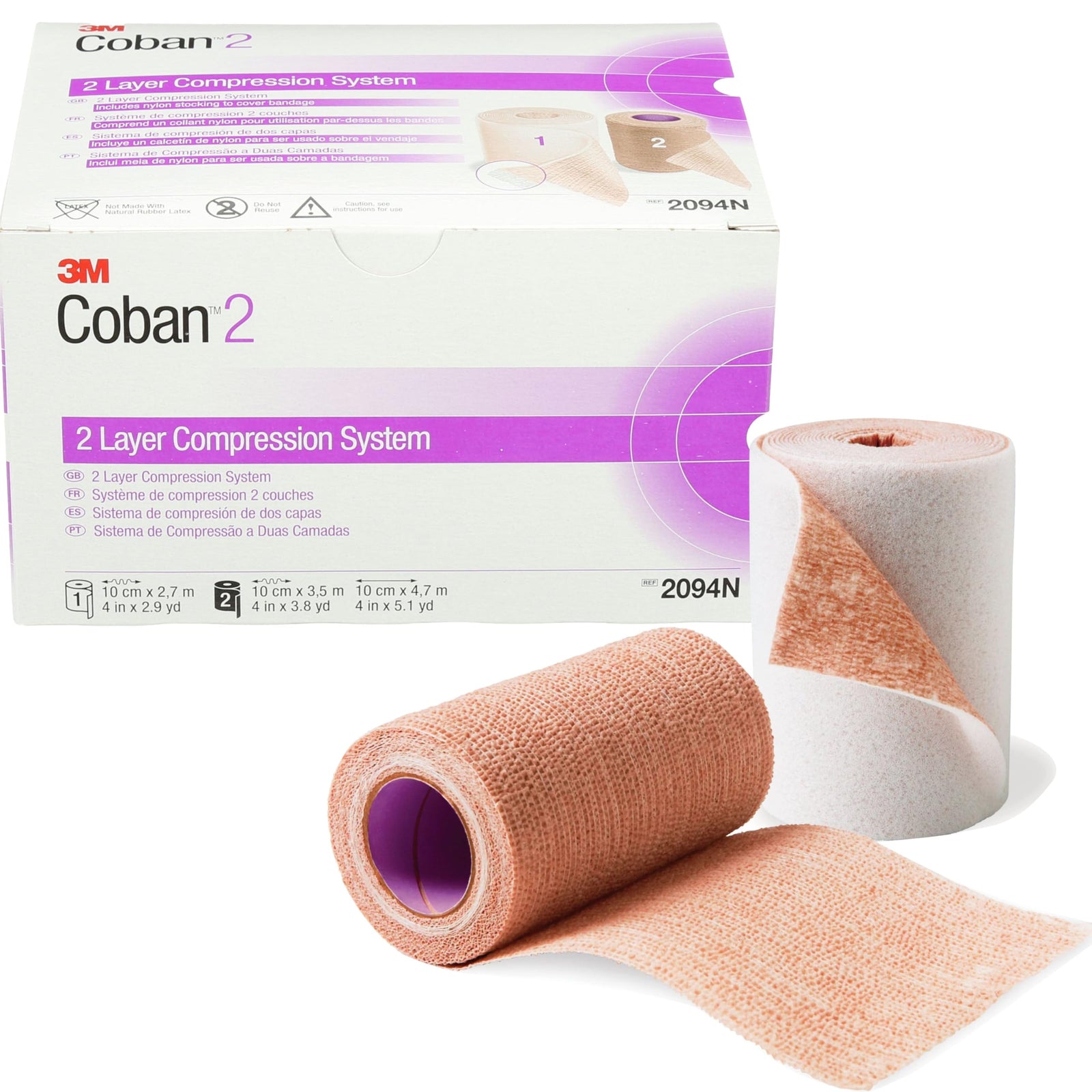 3M Coban 2 Layer Compression System, 4 in, Latex-Free