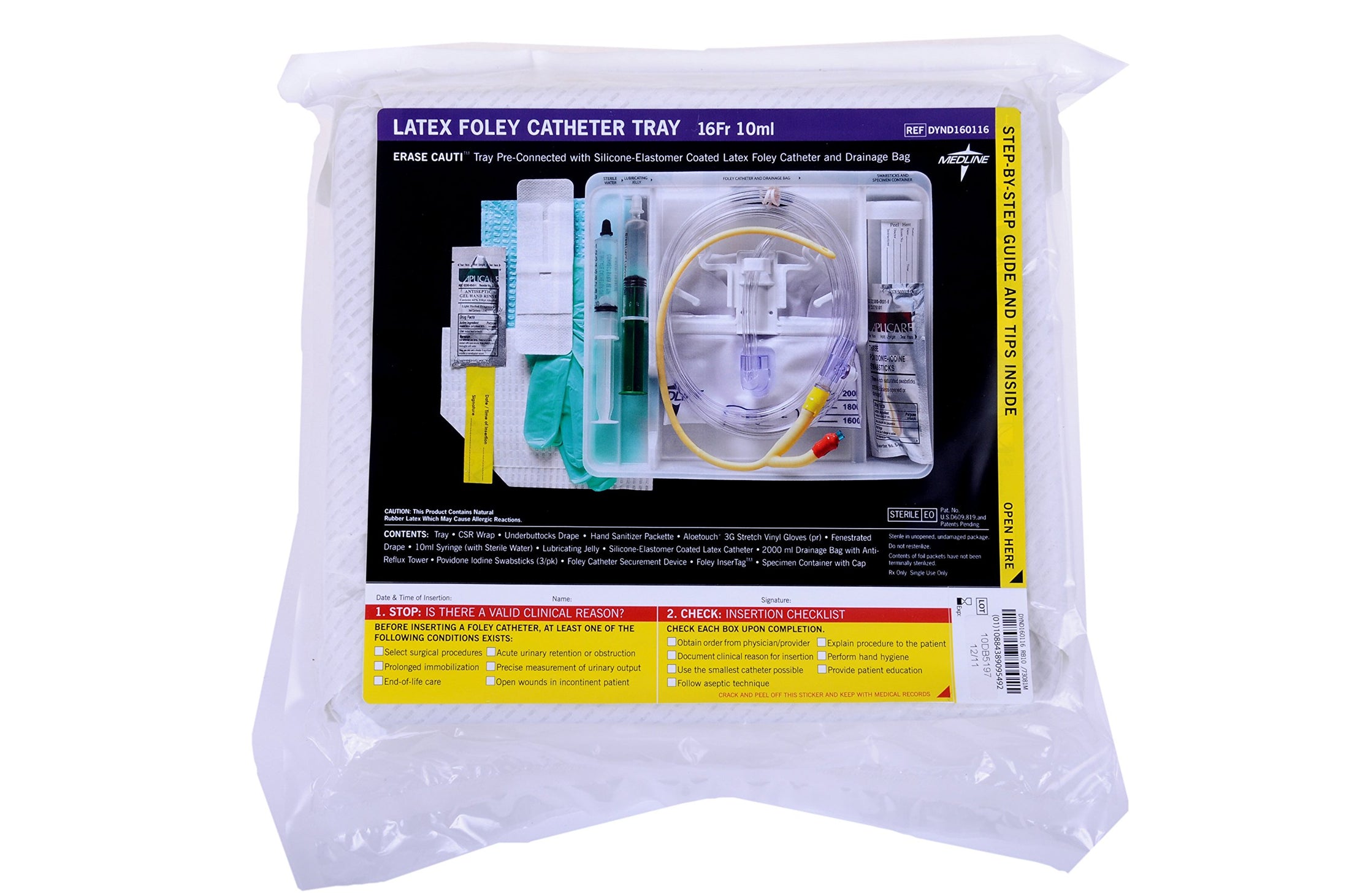 Medline Silicone-Elastomer Coated Foley Catheter Tray 16 Fr 10 mL Balloon