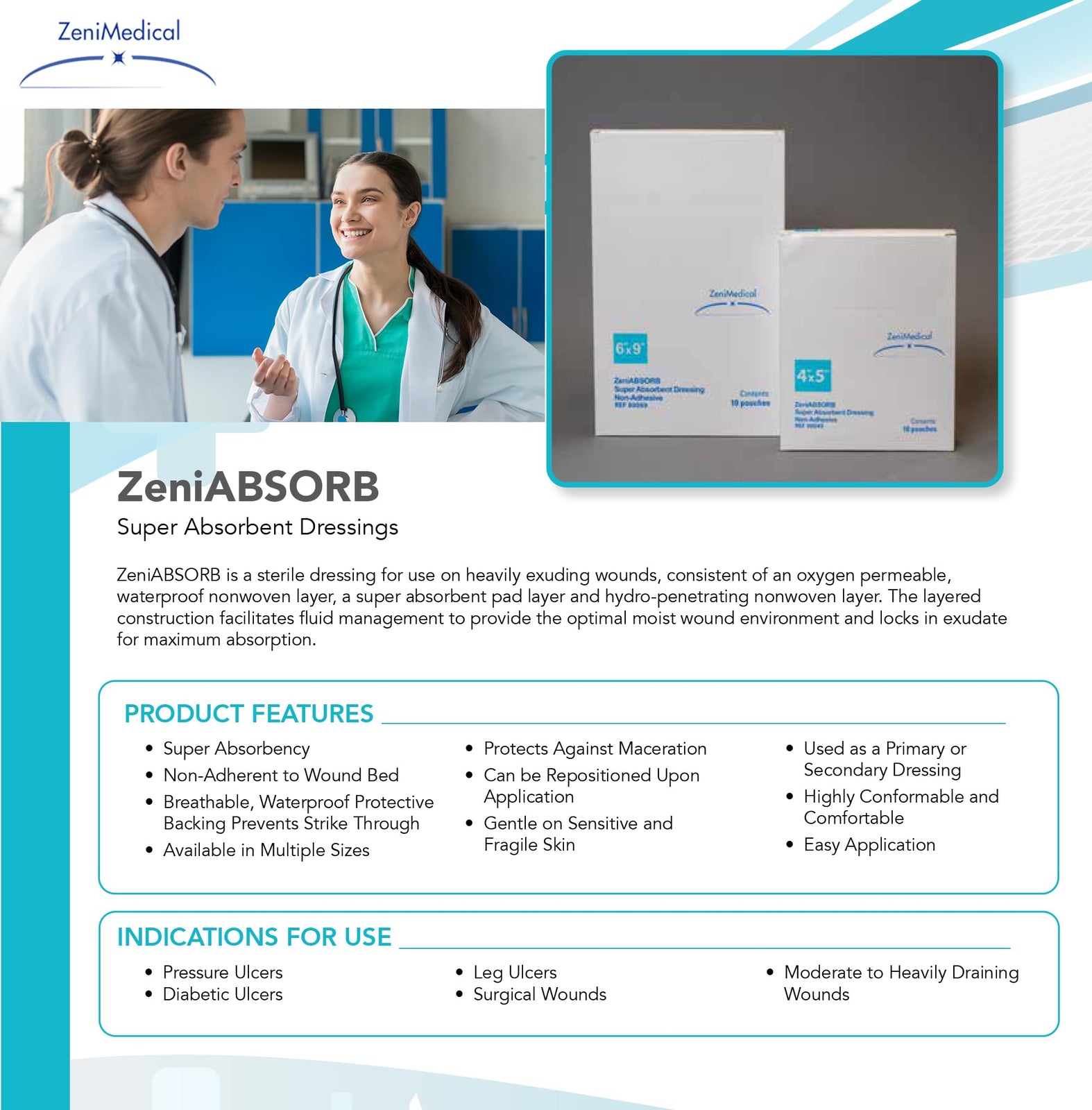 ZeniAbsorb Non-Adhesive Super Absorbent Foam Dressing