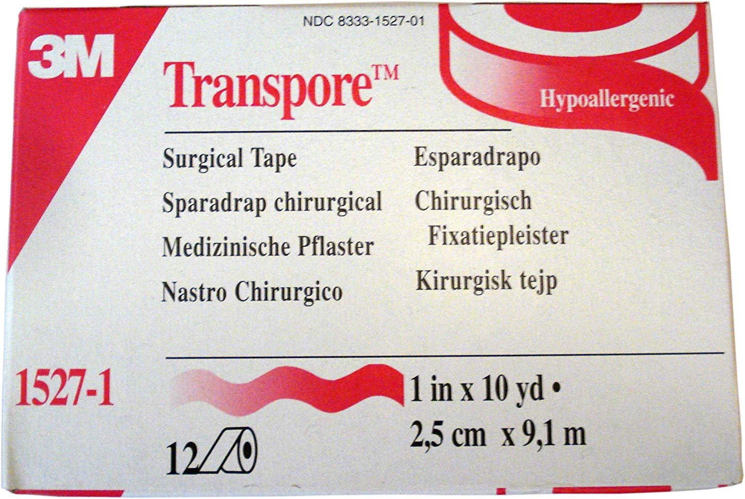 3M Nexcare Transpore Plastic Hypoallergenic Porous First Aid Surgical Tape 1" x 10 Yards