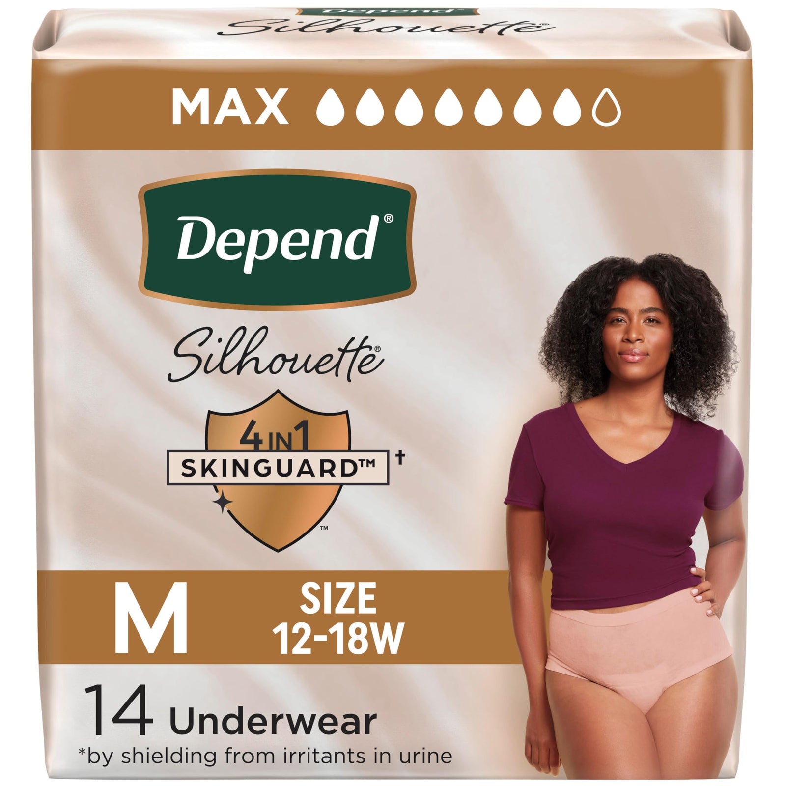 Depend Silhouette Max Abs Skinguard Women's Incontinence Underwear, Pink, Medium