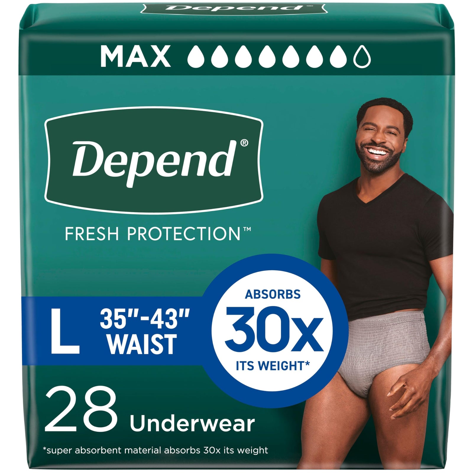 Depend Fresh Protection Men's Incontinence Underwear, Maximum Absorbency, Grey