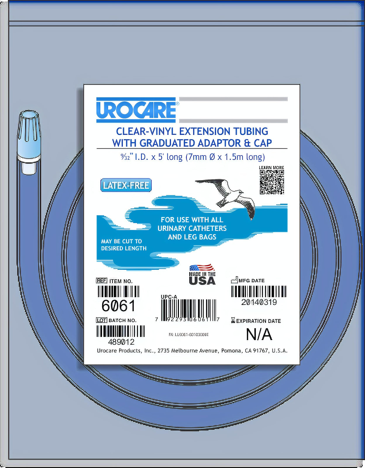 Urocare Clear Vinyl Drainage Tubing with Adaptor and Cap 9/32" I.D. x 60'