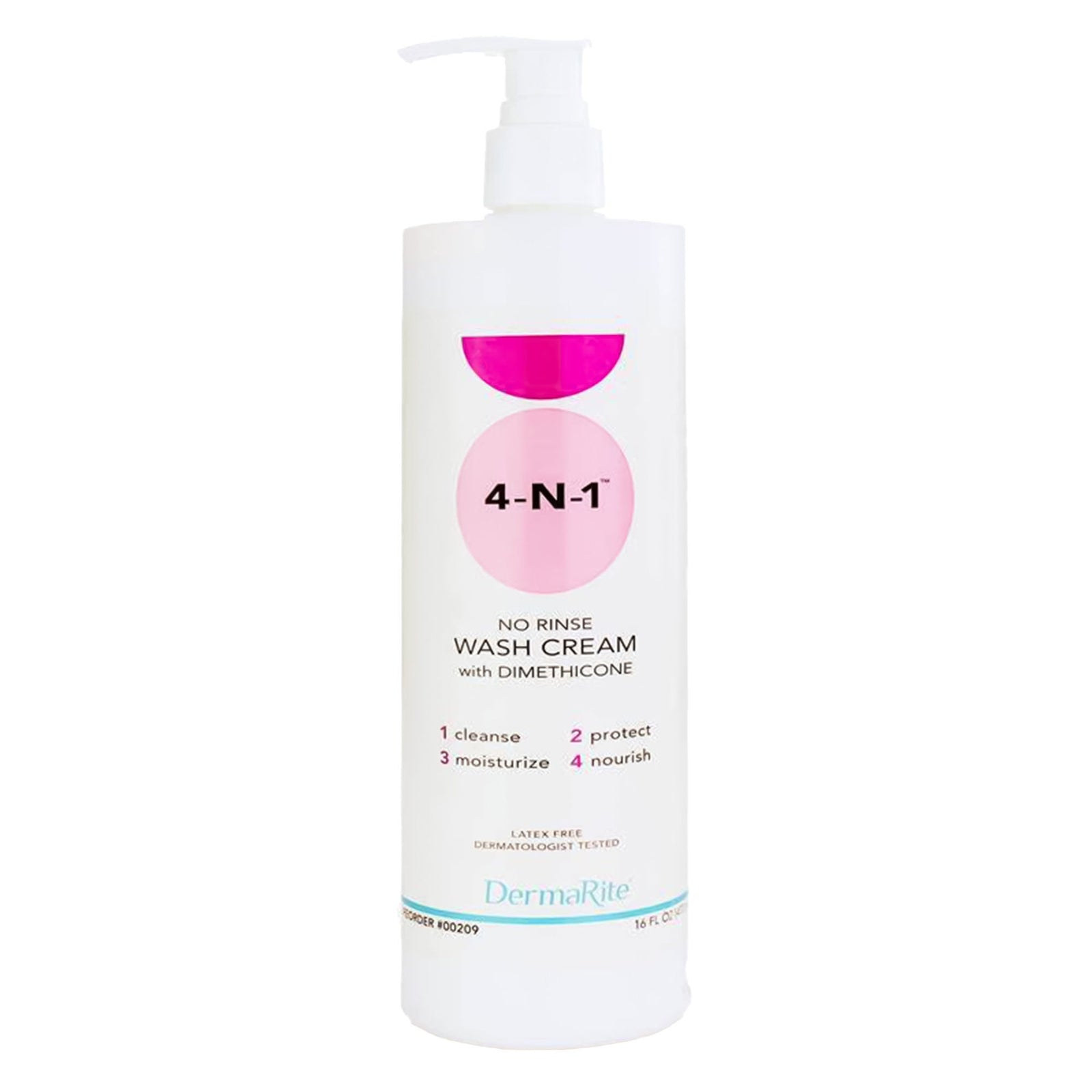 DermaRite 4-N-1 No-Rinse Wash Cream with Dimethicone, 16 oz Pump Bottle