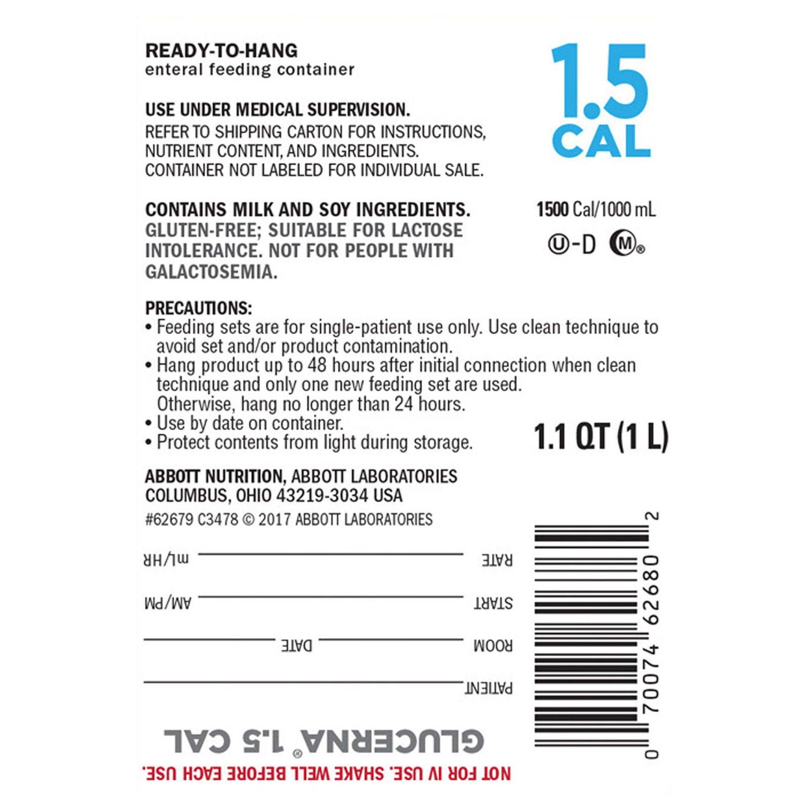 Glucerna Ready-to-Hang Nutrition Formula, 1 L