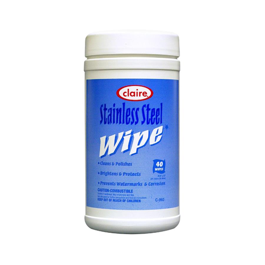 Claire® Stainless Steel Cleaner Premoistened Wipes 40 Count Canister