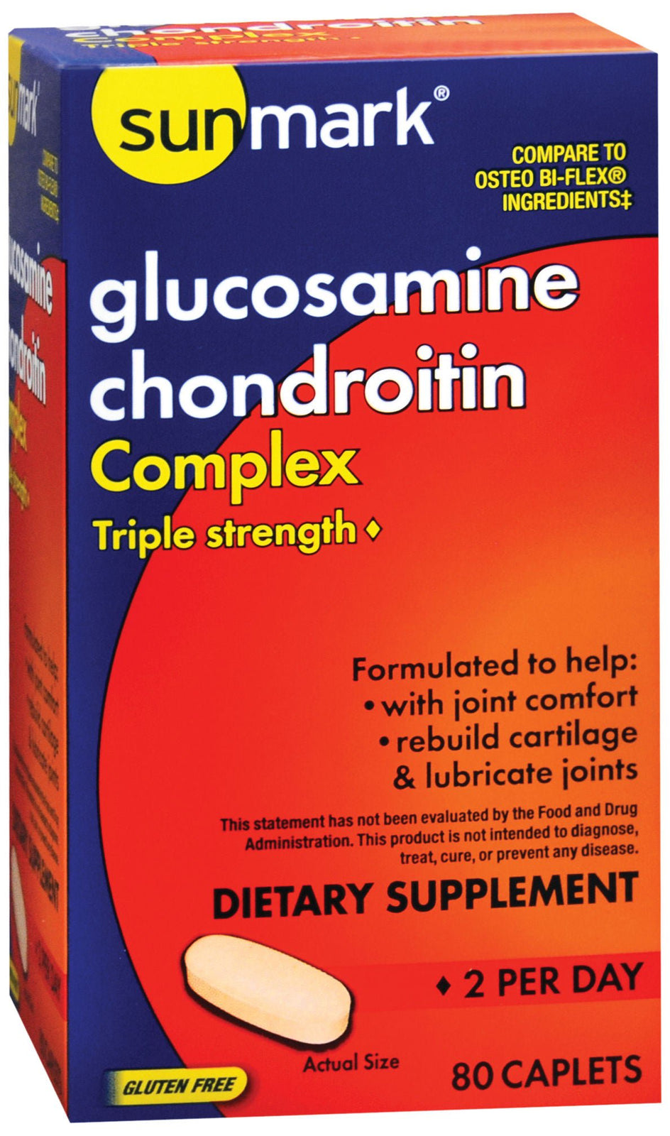 Sunmark Glucosamine Chondroitin MSM Complex Triple Strength Caplets, 80 Count