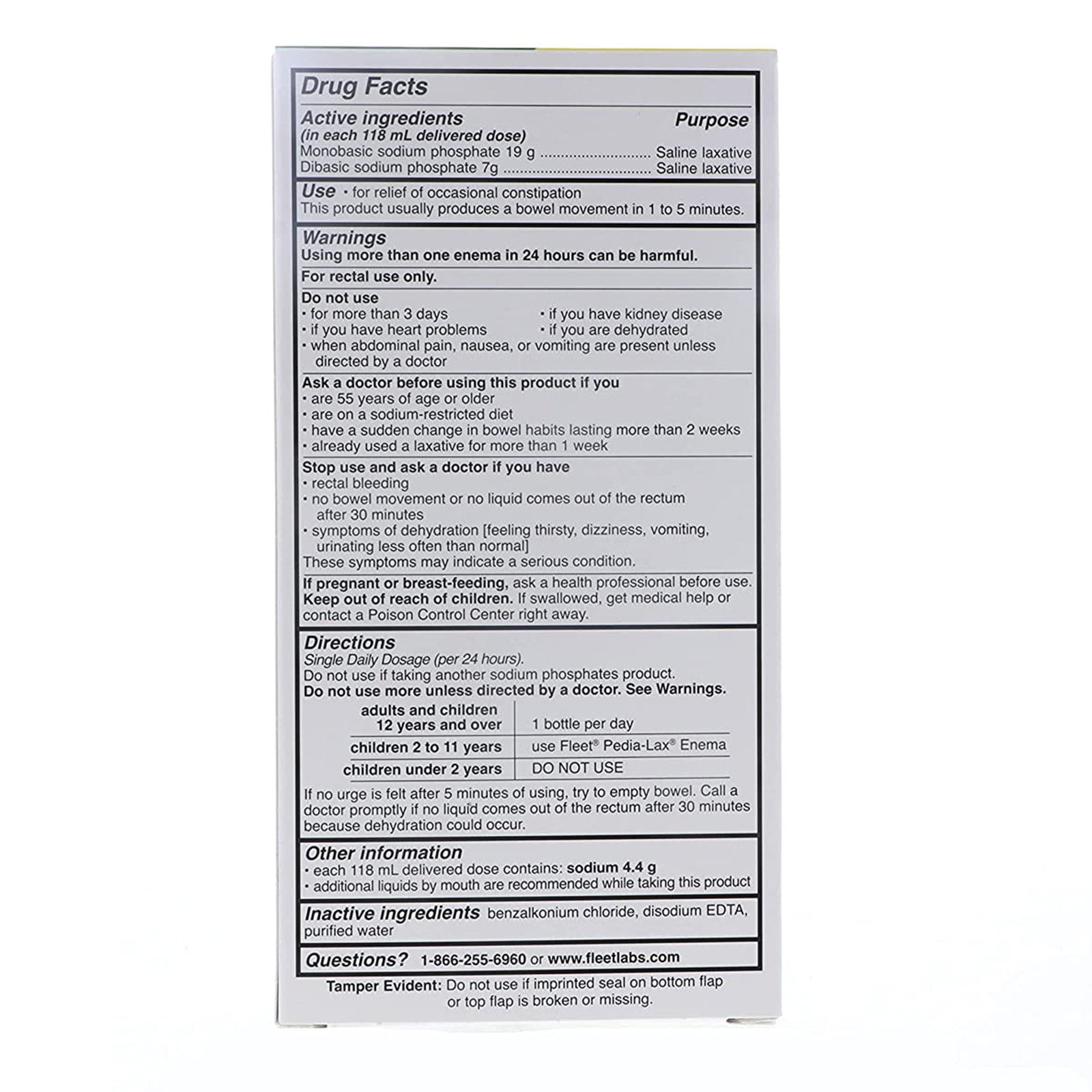 Fleet® Enema 4.5 oz. - Monobasic Sodium Phosphate / Dibasic Sodium Phosphate