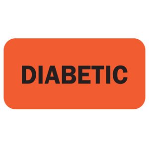 Red Diabetic Auxiliary Label 1-1/2 x 3/4 Inch