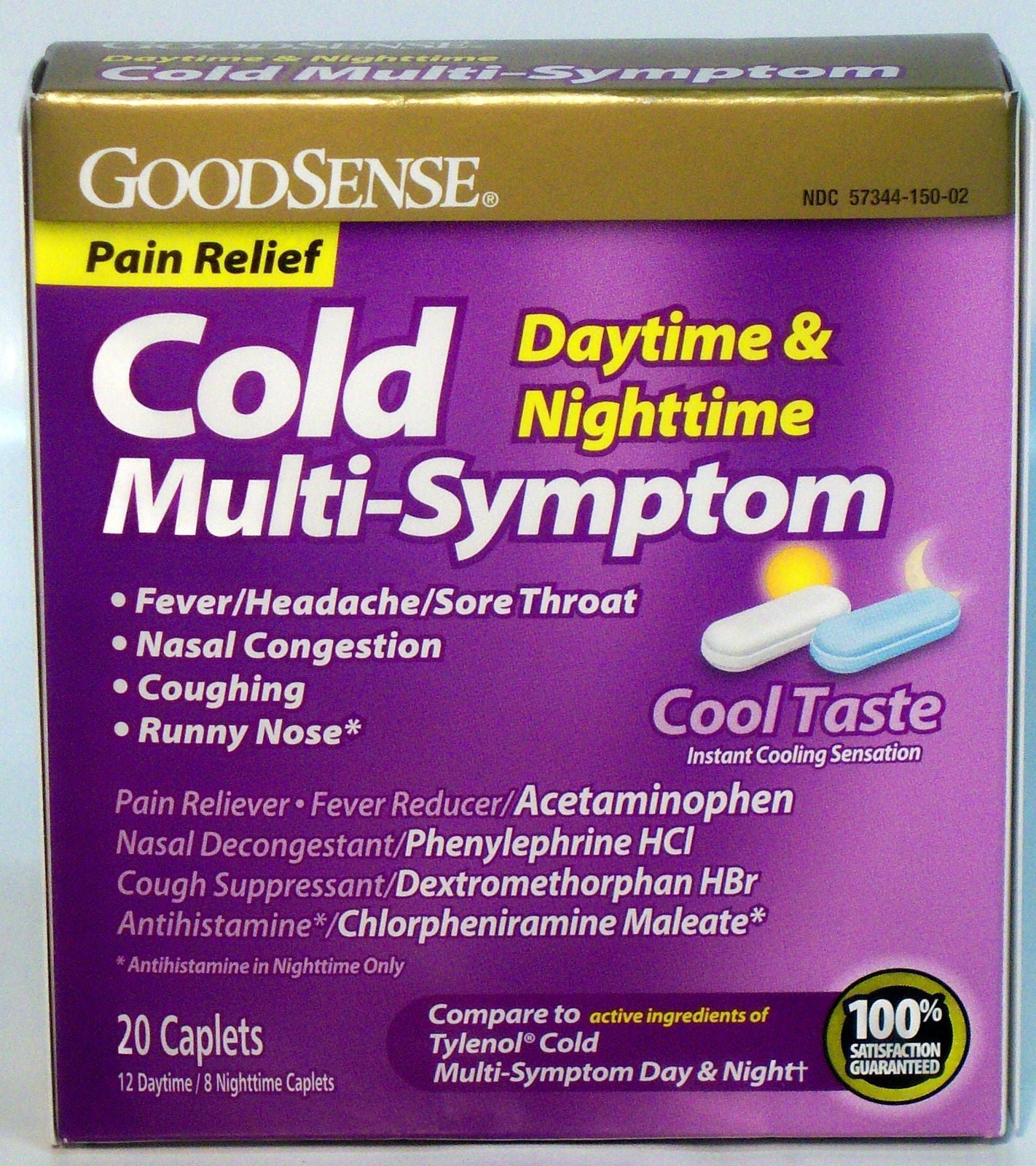 GoodSense Daytime & Nighttime Cold Multi-Symptom Caplets, 325 mg, 20 Count