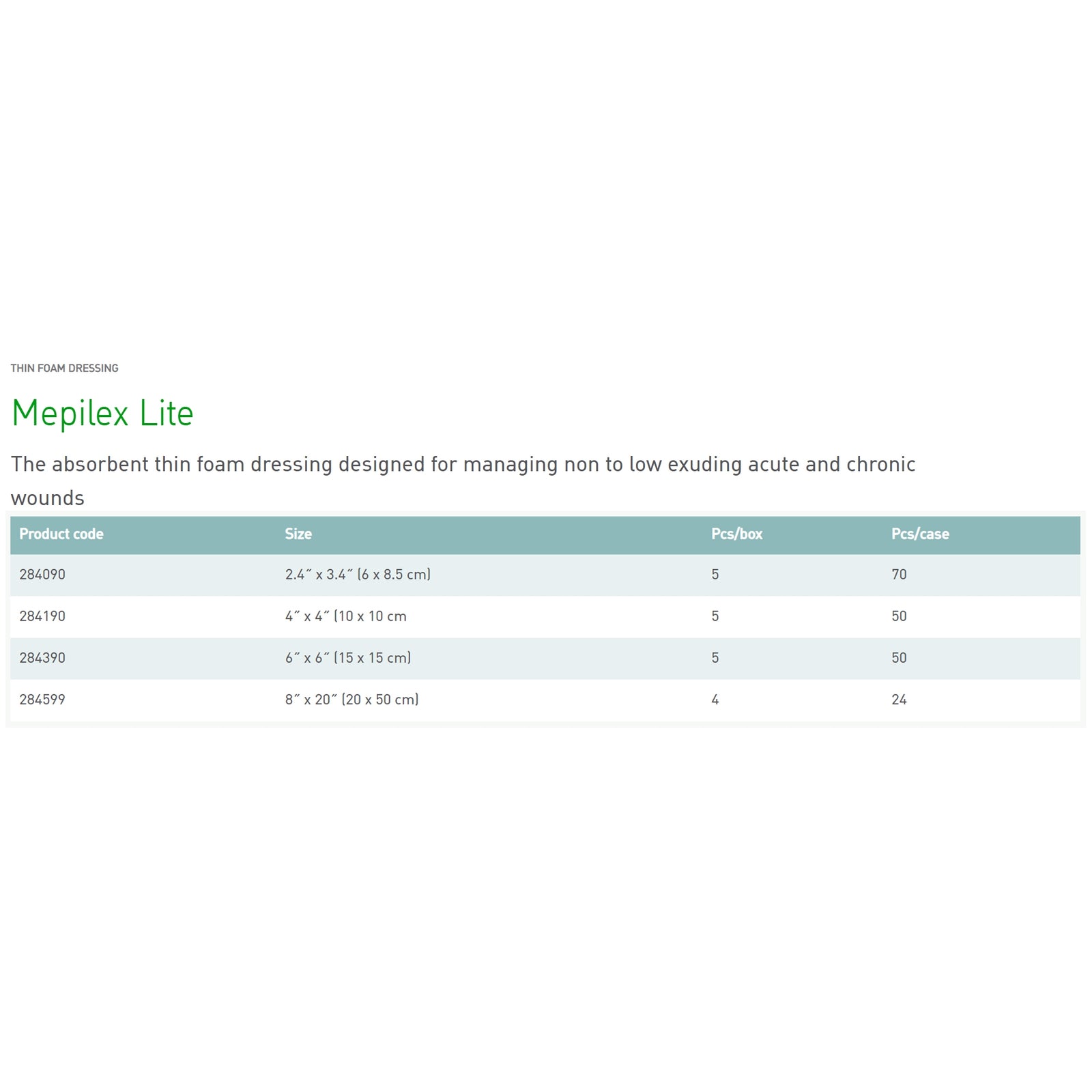 Mepilex Lite Thin Foam Dressing
