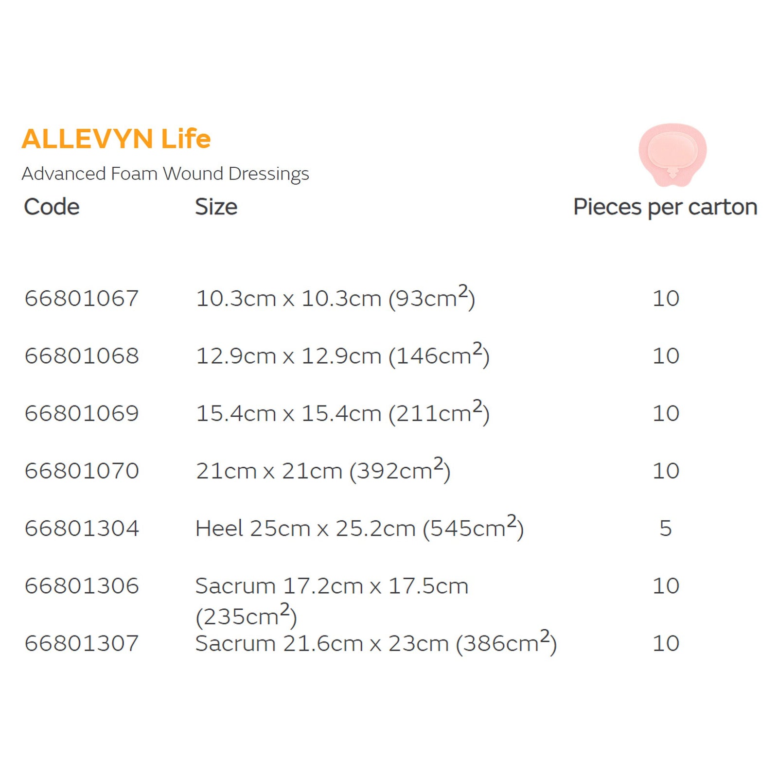 Allevyn Life Sacral Foam Dressing with Silicone Gel Adhesive