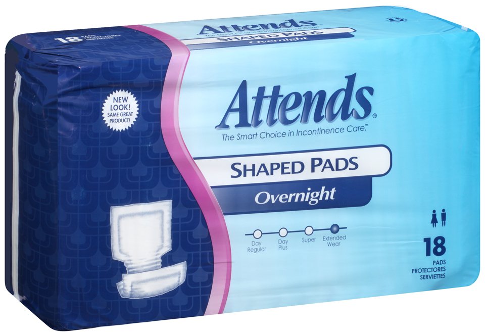 Attends Healthcare Shaped Overnight Pads, 18 Count