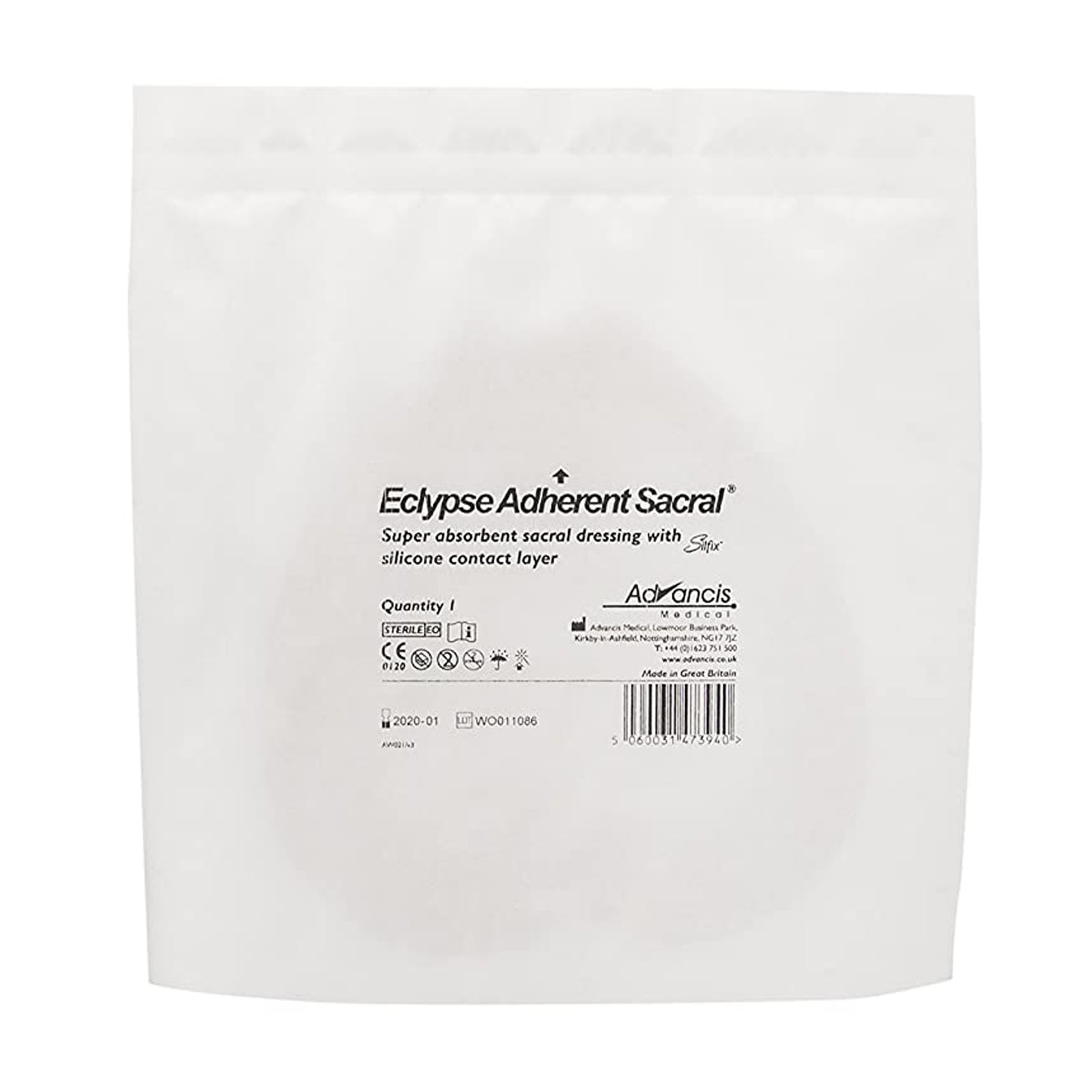 Super Absorbent Dressing Eclypse® Adherent Sacral 8-1/2 X 9 Inch