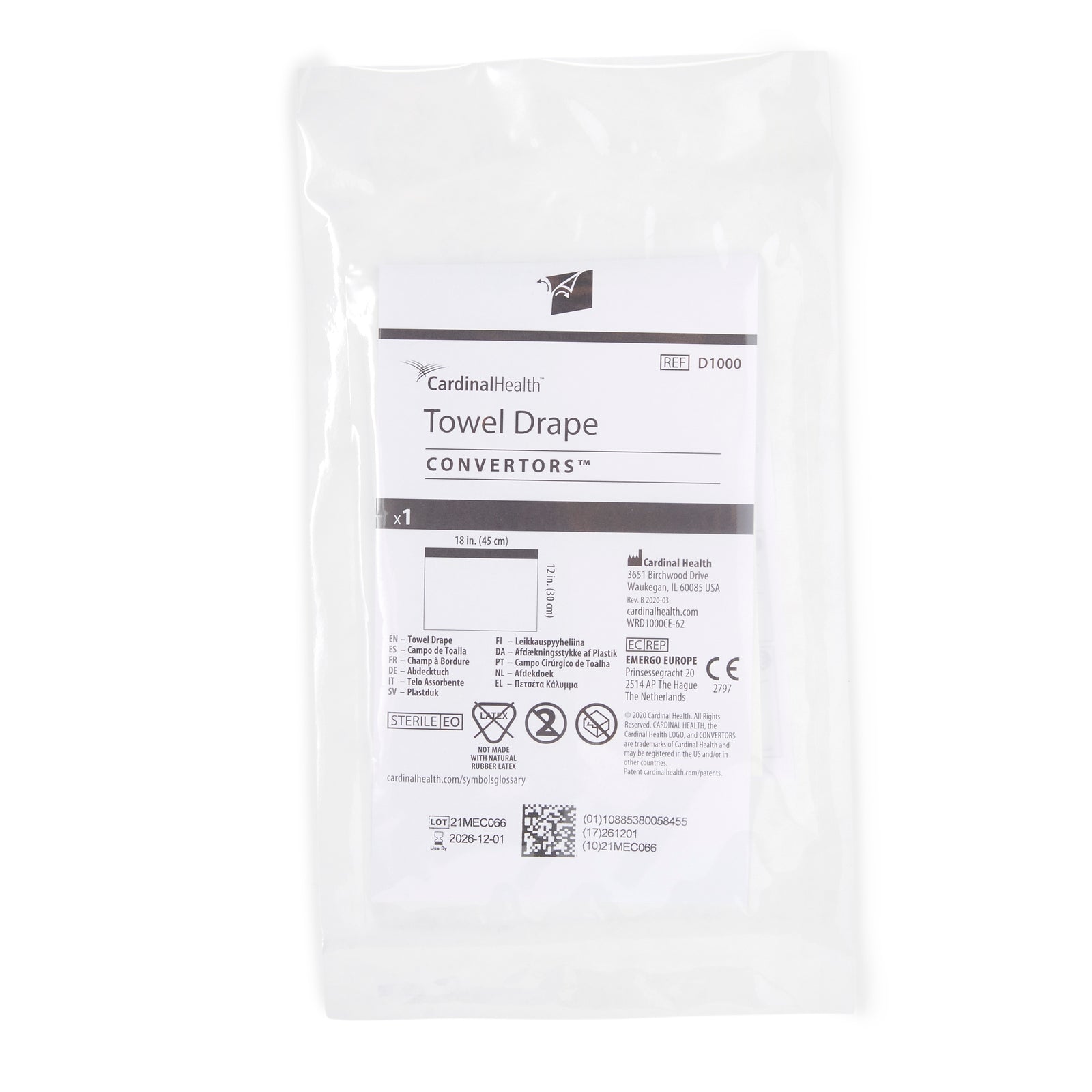 Cardinal General Purpose Towel Drape with Adhesive Strip 18 W X 12 L Inch Sterile